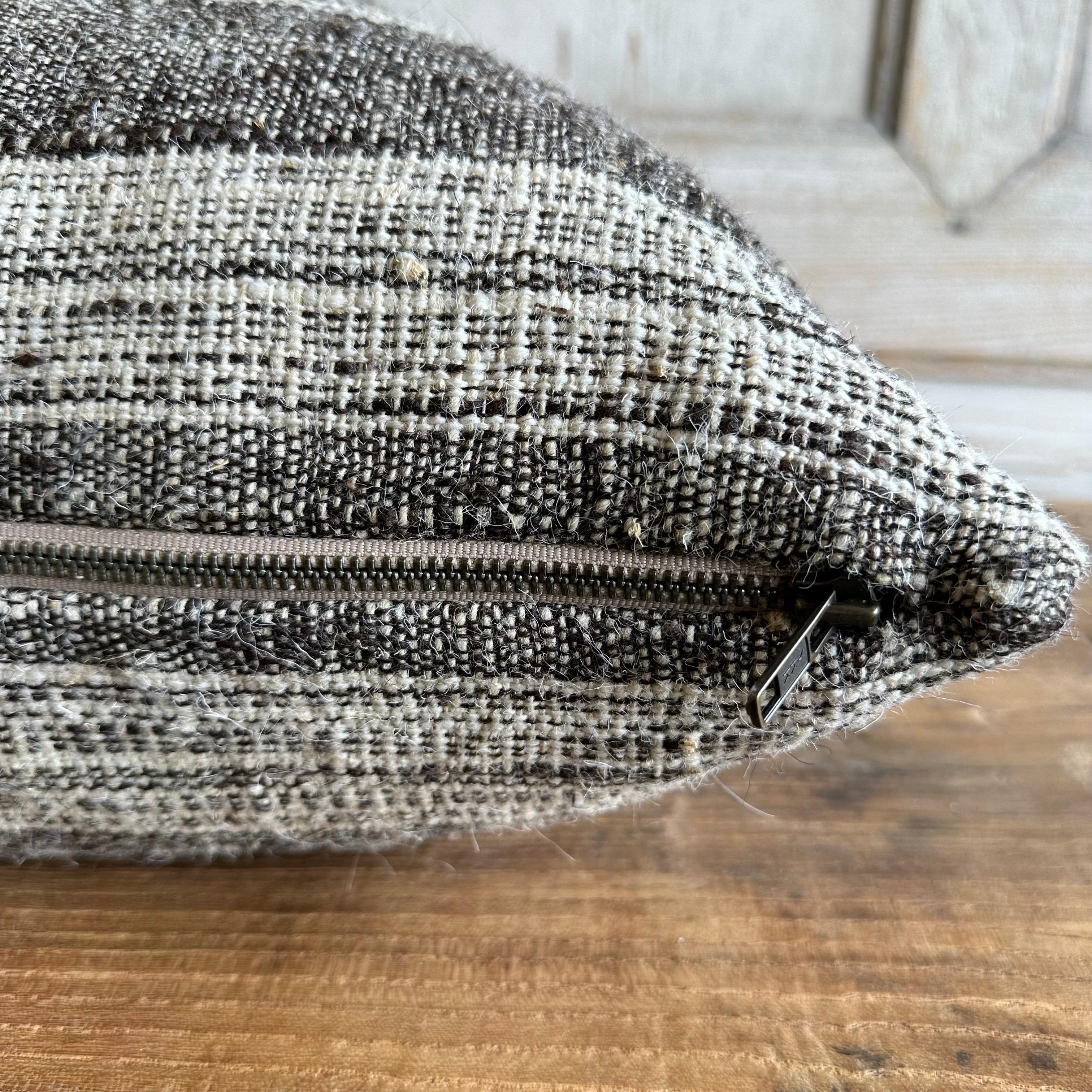 Vintage Turkish Wool Accent Pillow in Brown and off White Stripes with Insert For Sale 2
