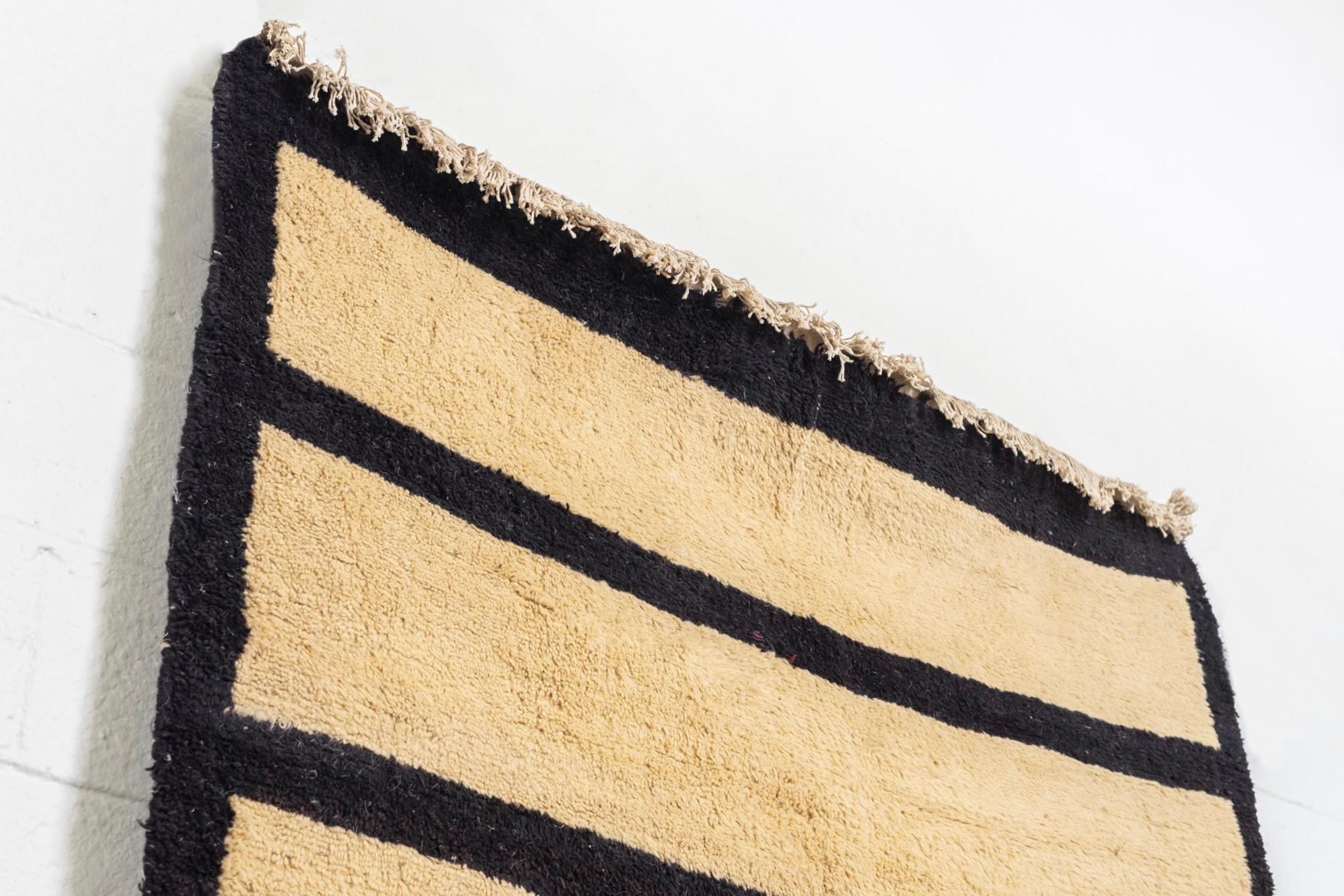Vintage Turkish Wool Floor Rug in Beige and Dark Brown Stripes In Good Condition For Sale In Detroit, MI