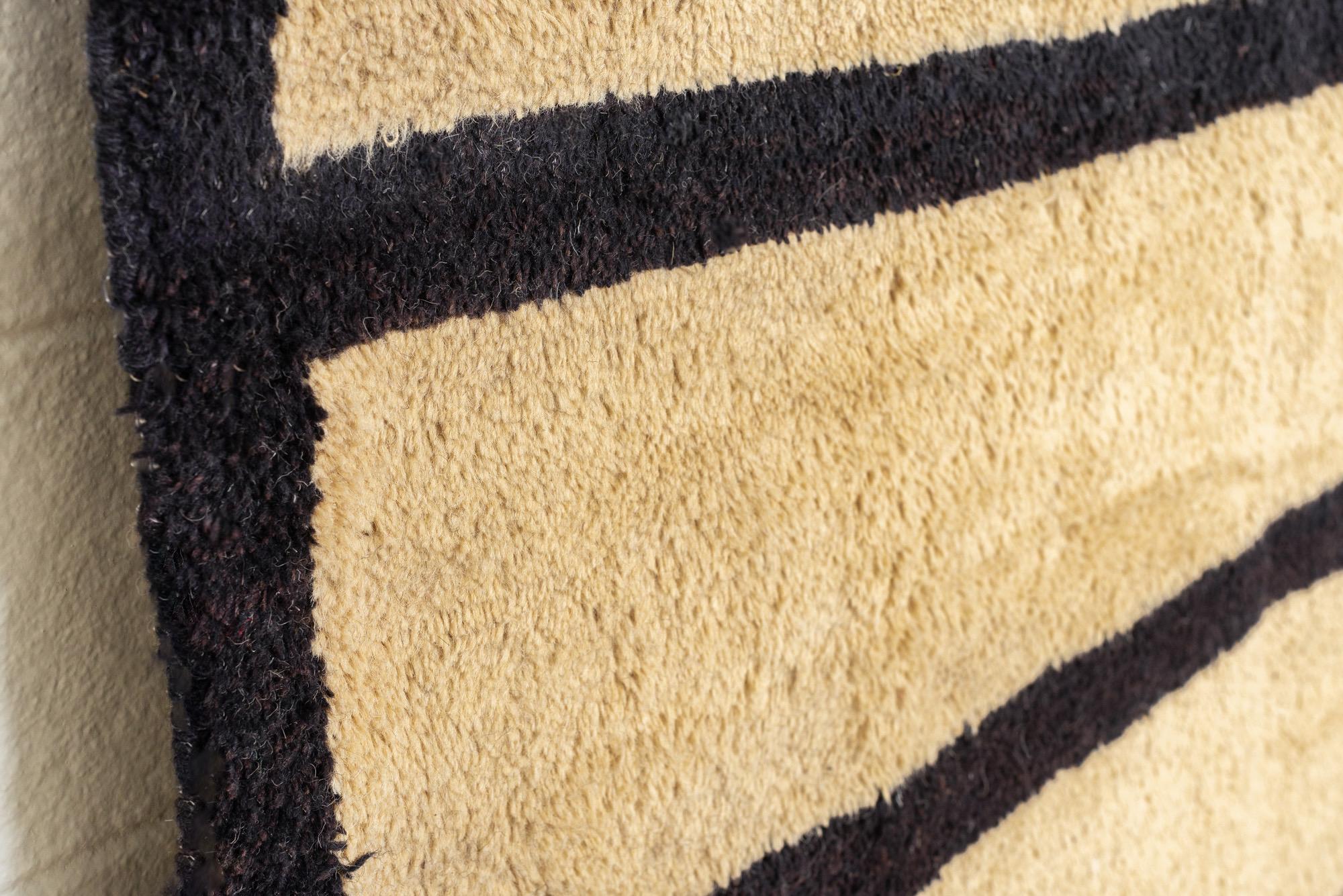 Vintage Turkish Wool Floor Rug in Beige and Dark Brown Stripes For Sale 1