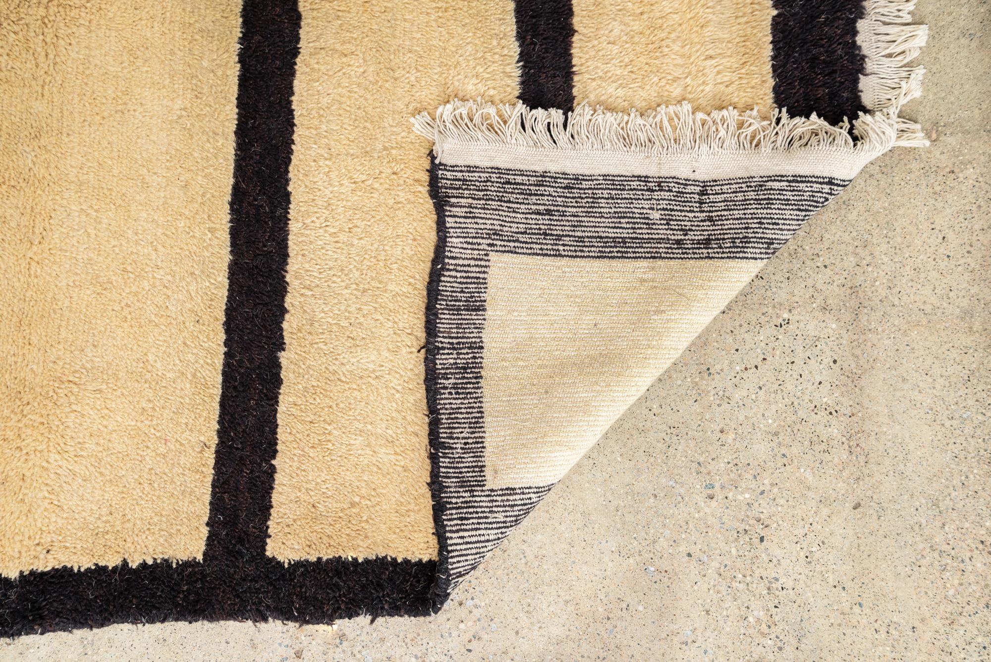 Vintage Turkish Wool Floor Rug in Beige and Dark Brown Stripes For Sale 2