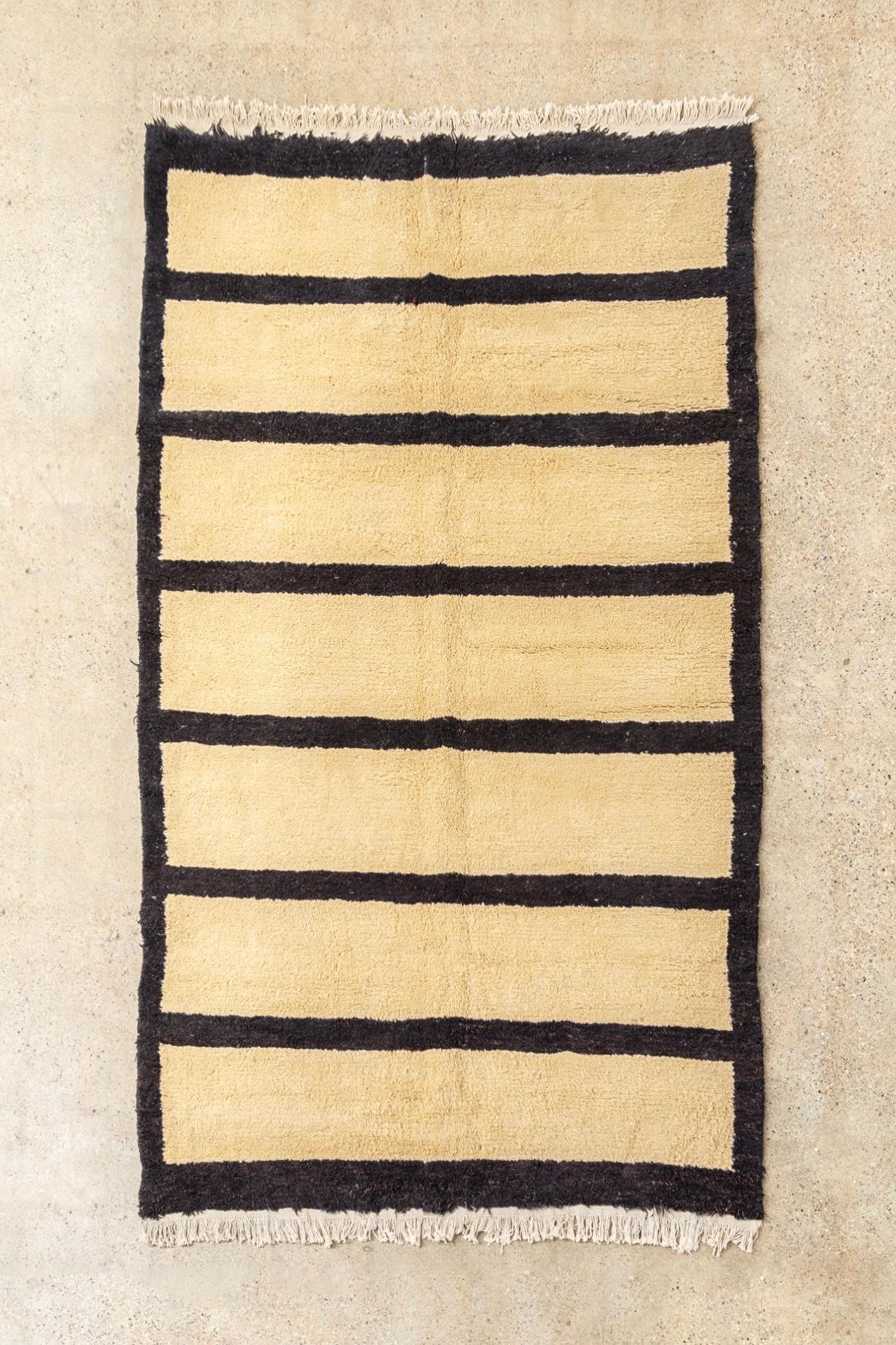 Vintage Turkish Wool Floor Rug in Beige and Dark Brown Stripes For Sale 3