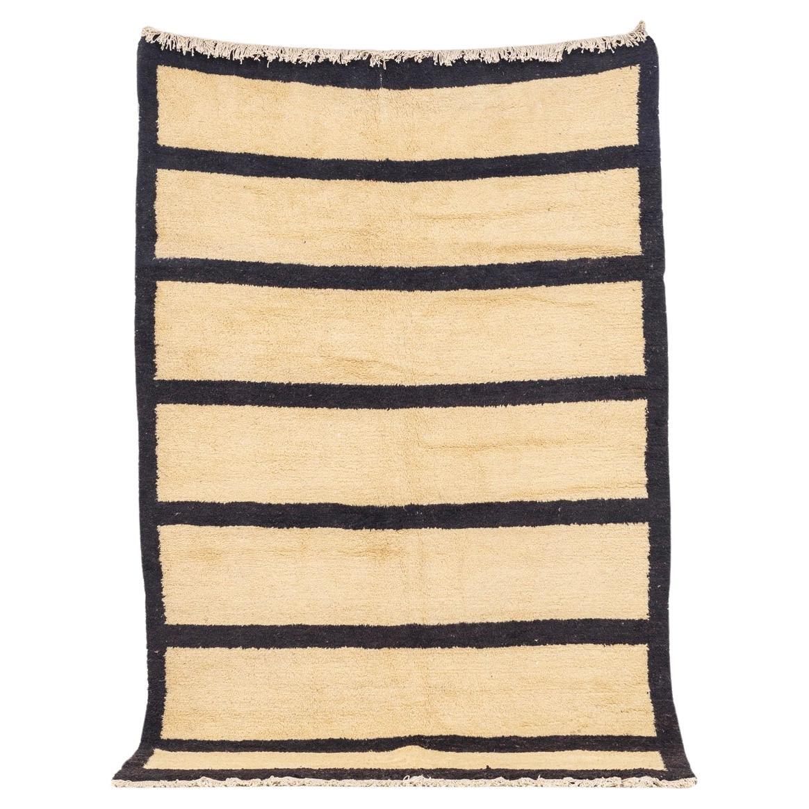Vintage Turkish Wool Floor Rug in Beige and Dark Brown Stripes