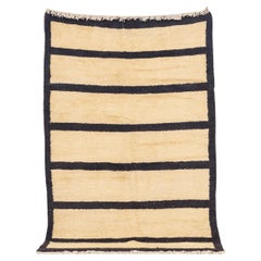 Vintage-Teppich aus türkischer Wolle in Beige und dunkelbraunen Streifen