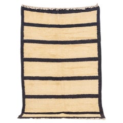 Vintage Turkish Wool Floor Rug in Beige and Striped Dark Brown