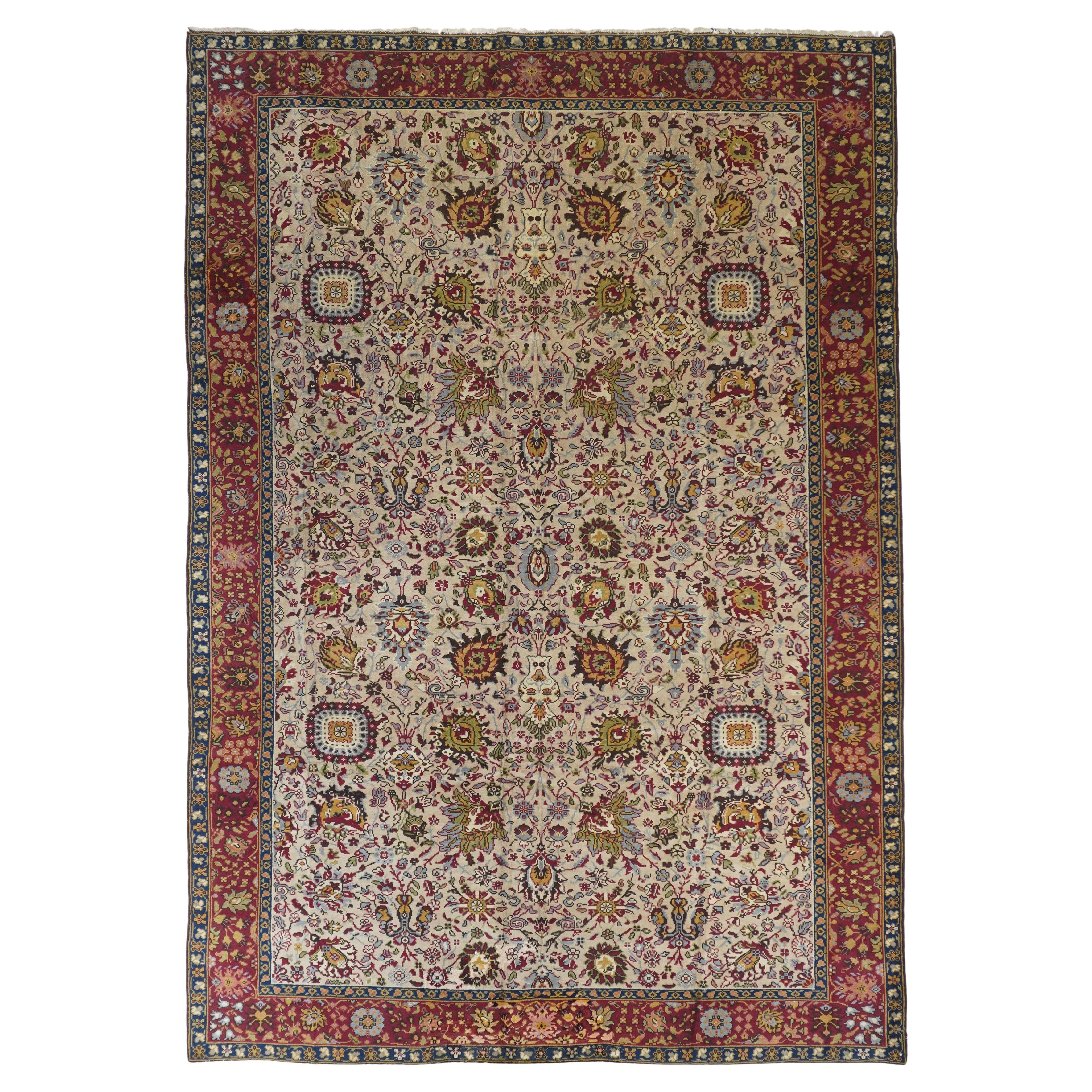 Alfombra de lana turca vintage 6'3" x 9'3