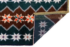 Vintage Turkish Wool Runner In Green with Bold Tribal Geometry