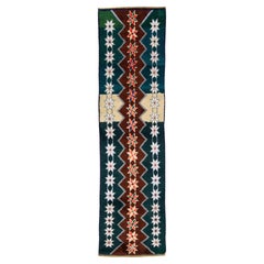 Vintage Turkish Wool Runner In Green with Bold Tribal Geometry