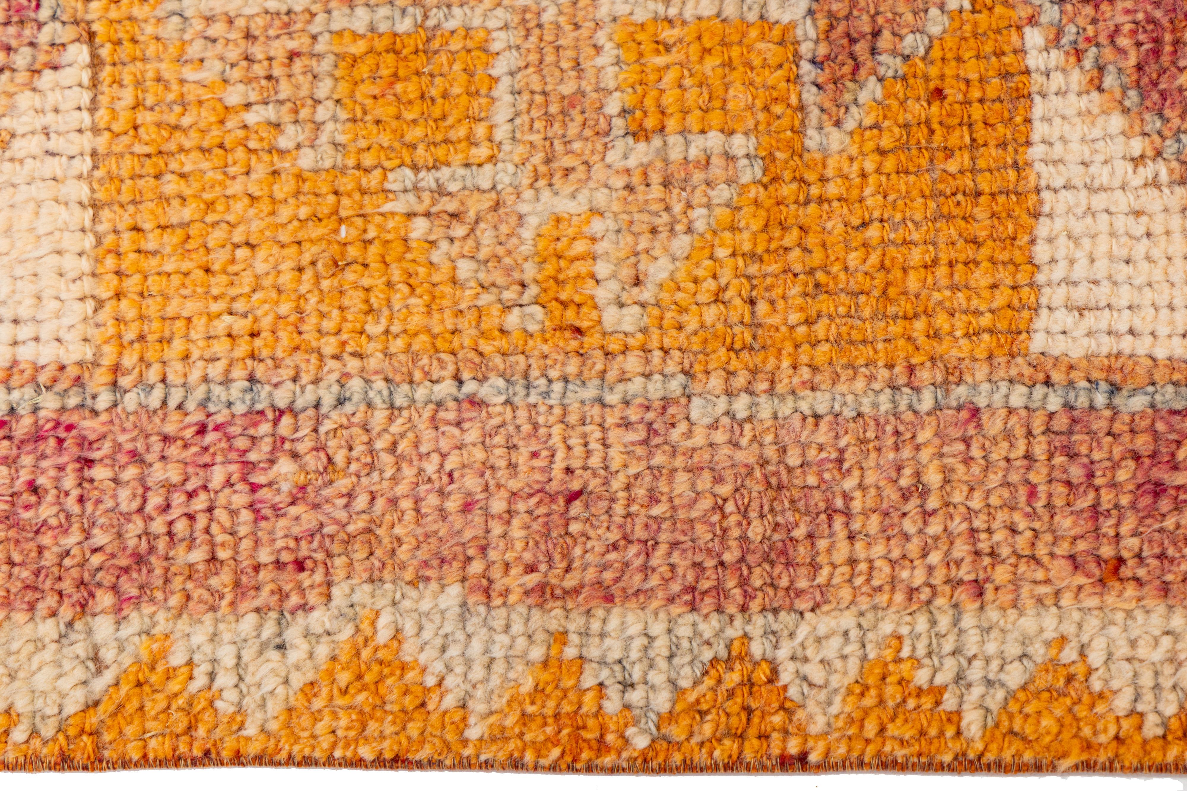 Vintage Turkish Wool Runner In Orange with Tribal Diamond Motifs In Excellent Condition For Sale In Norwalk, CT