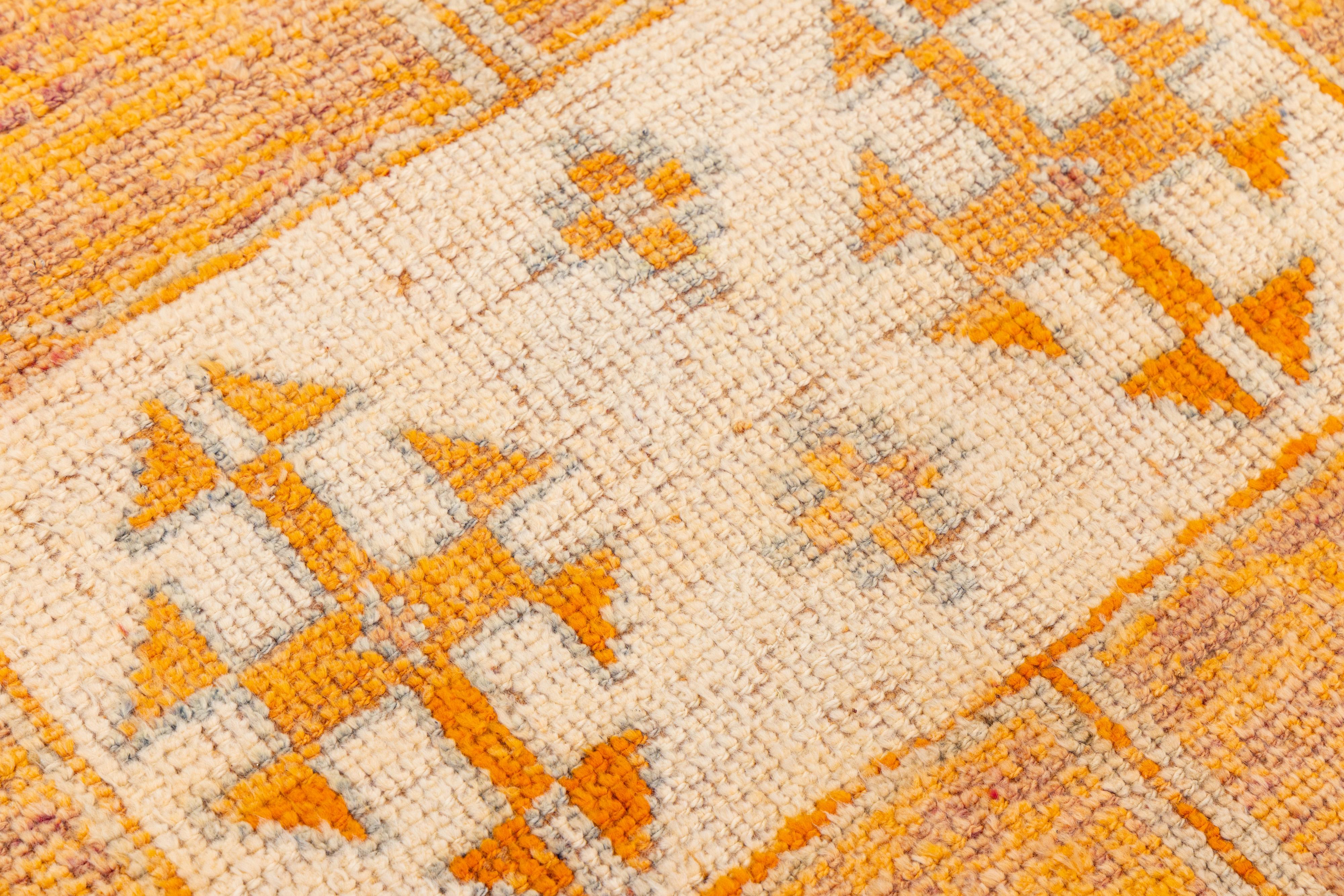 20th Century Vintage Turkish Wool Runner In Orange with Tribal Diamond Motifs For Sale