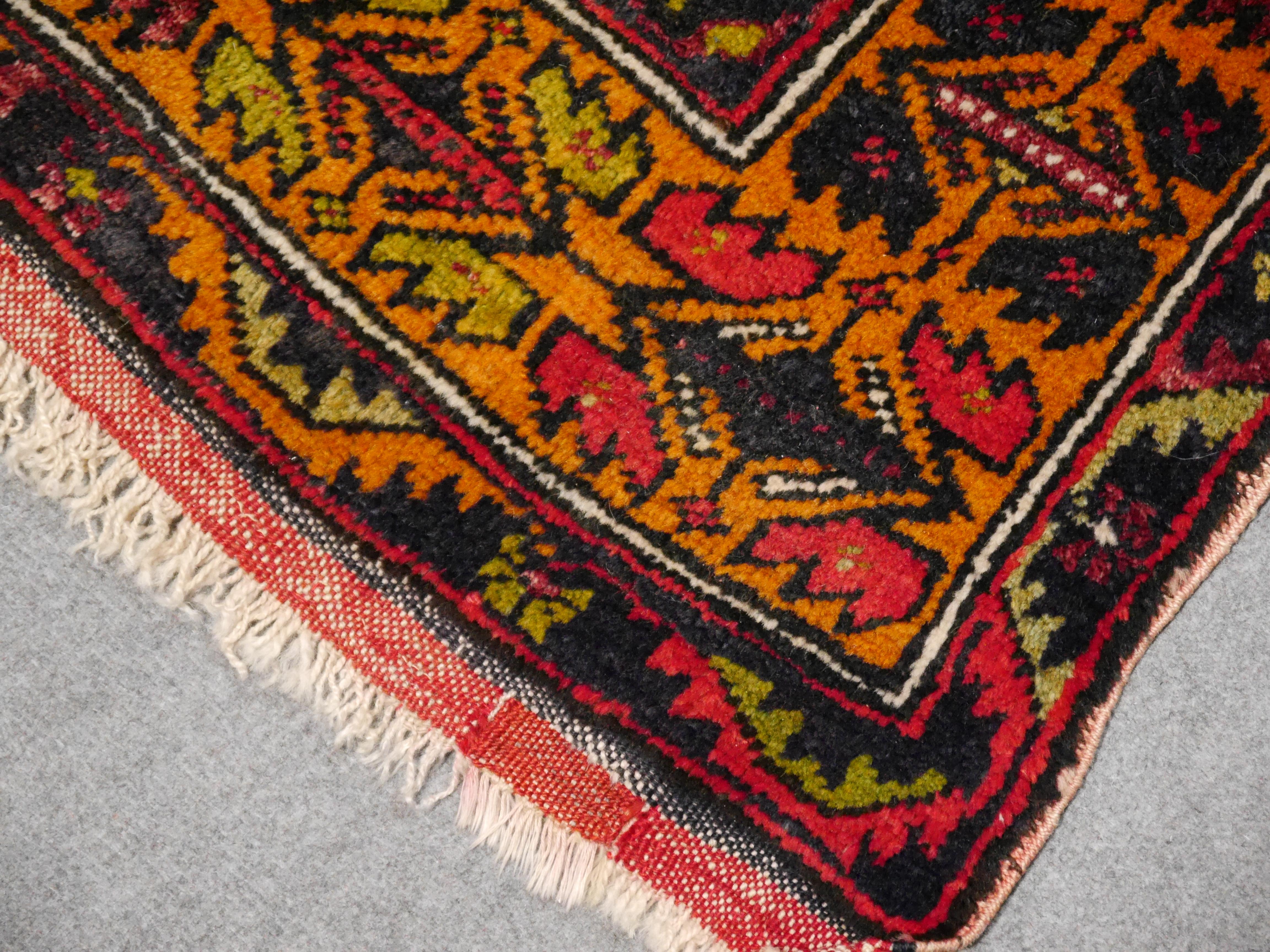 Tribal Vintage Rug Red Blue and Ivory Wool, hand knotted Persian Carpet For Sale