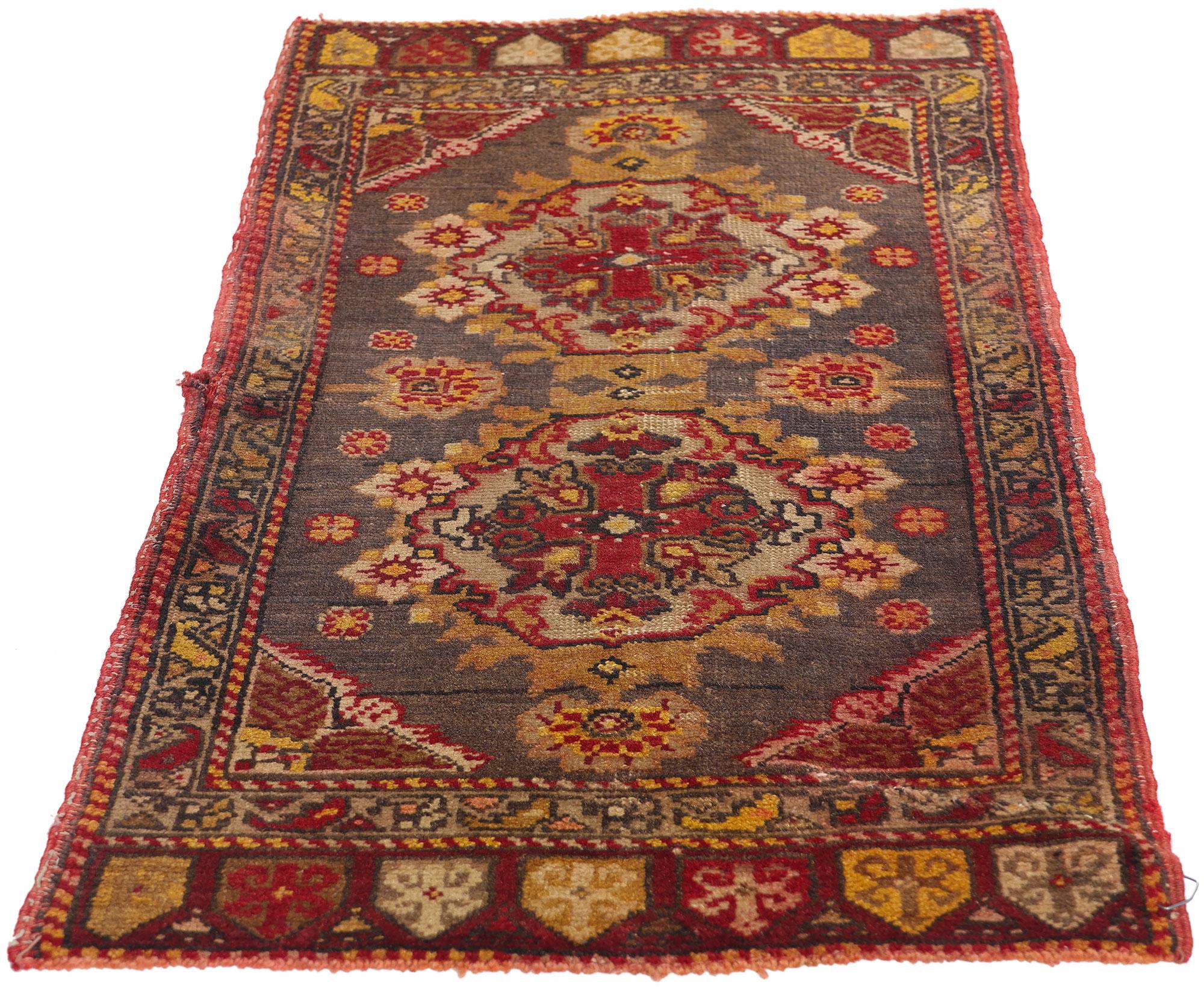 Hand-Knotted Vintage Turkish Yastik Oushak Carpet, Timeless Appeal Meets Stylish Durability For Sale