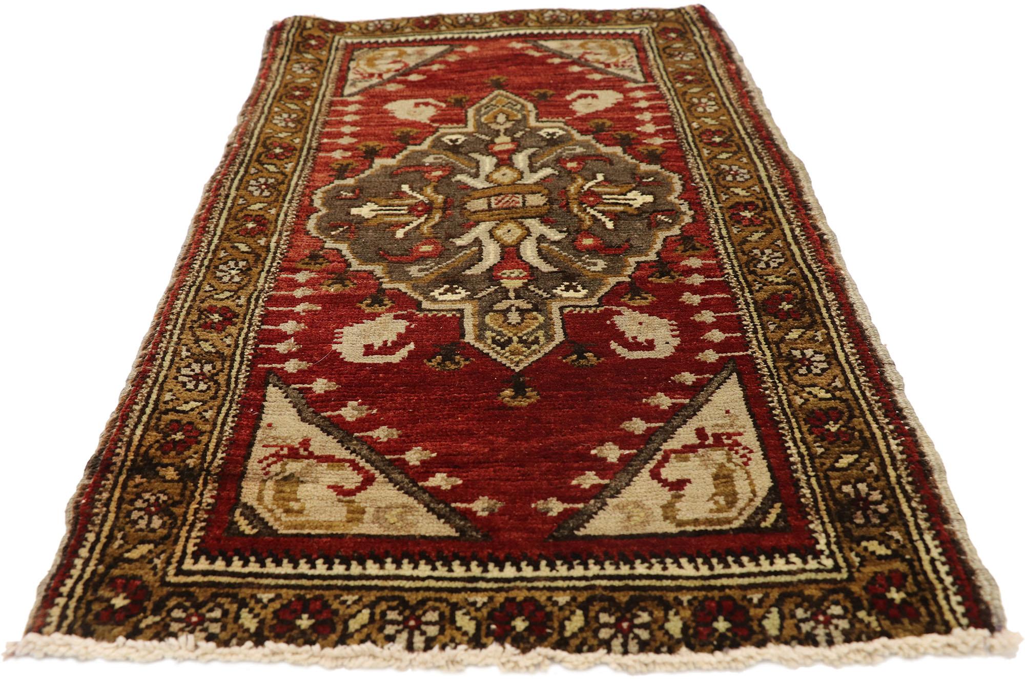 Hand-Knotted Vintage Turkish Yastik Oushak Carpet, Timeless Appeal Meets Stylish Durability For Sale