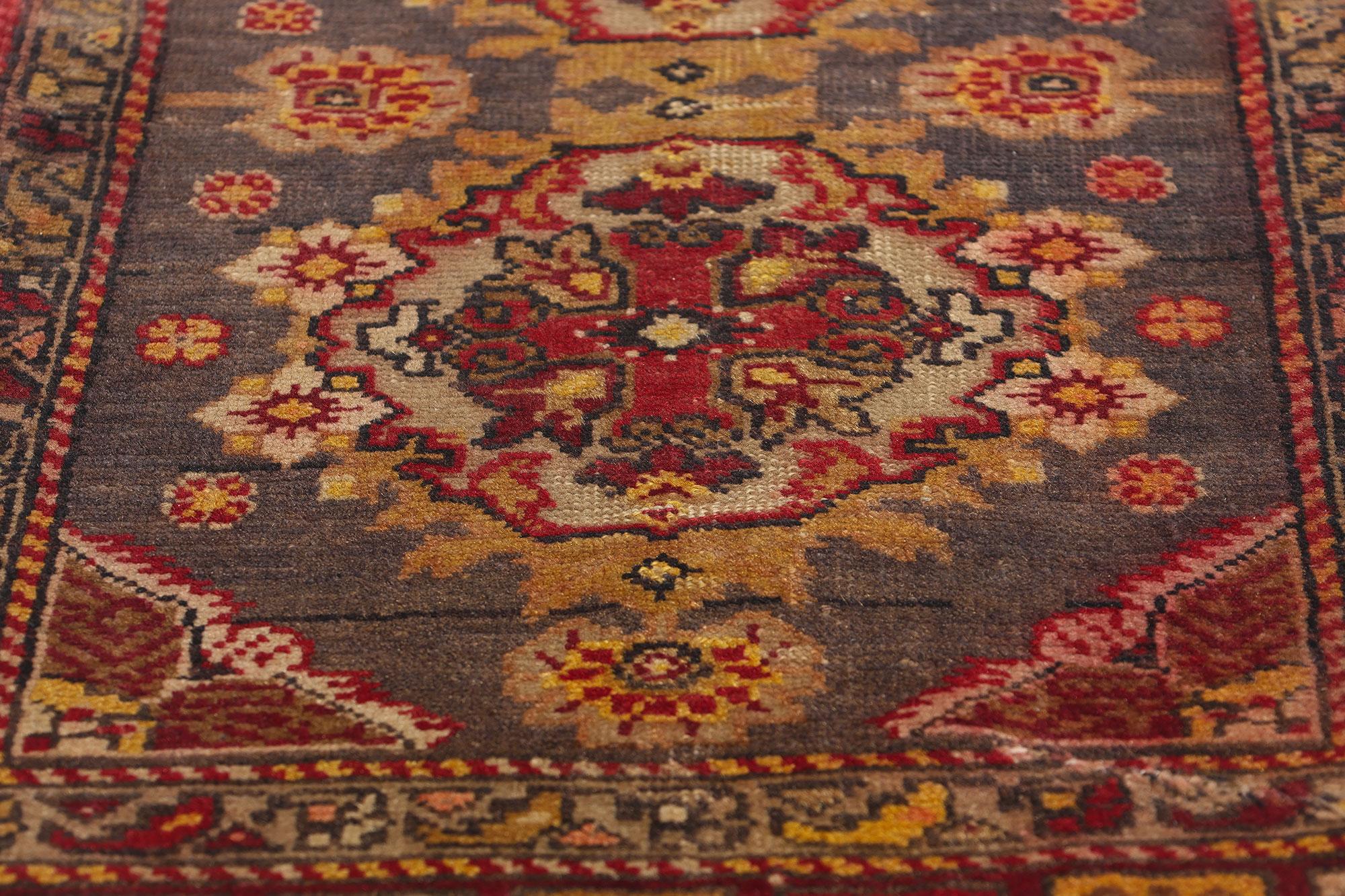 20th Century Vintage Turkish Yastik Oushak Carpet, Timeless Appeal Meets Stylish Durability For Sale