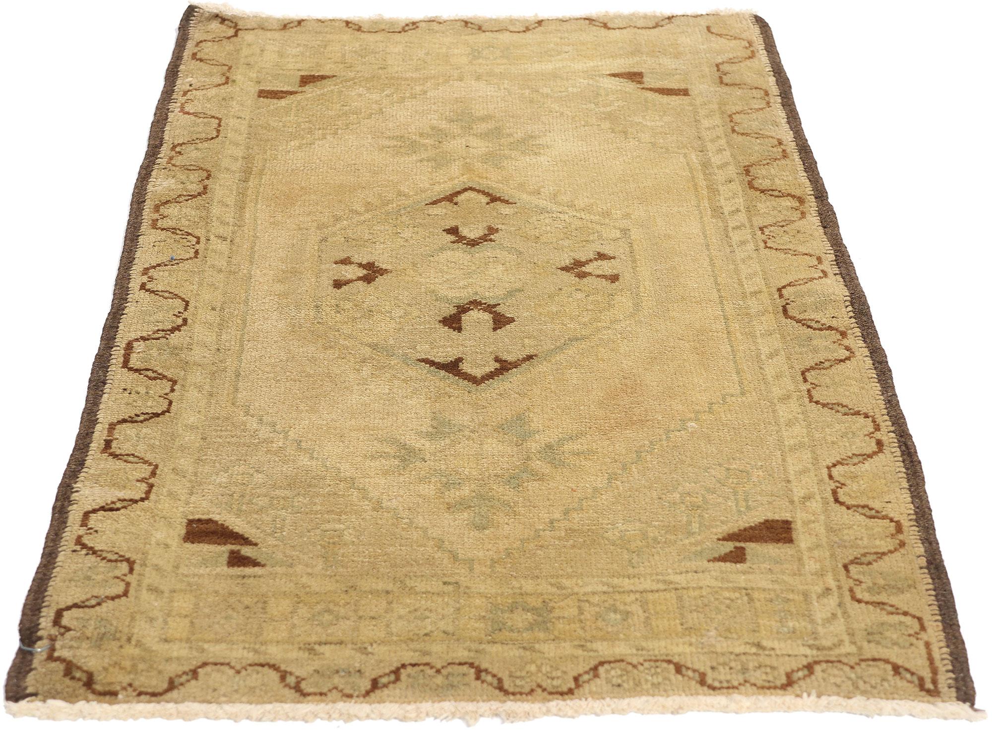 Modern Vintage Turkish Yastik Rug, Biophilic Design Meets Earth-Tone Elegance For Sale