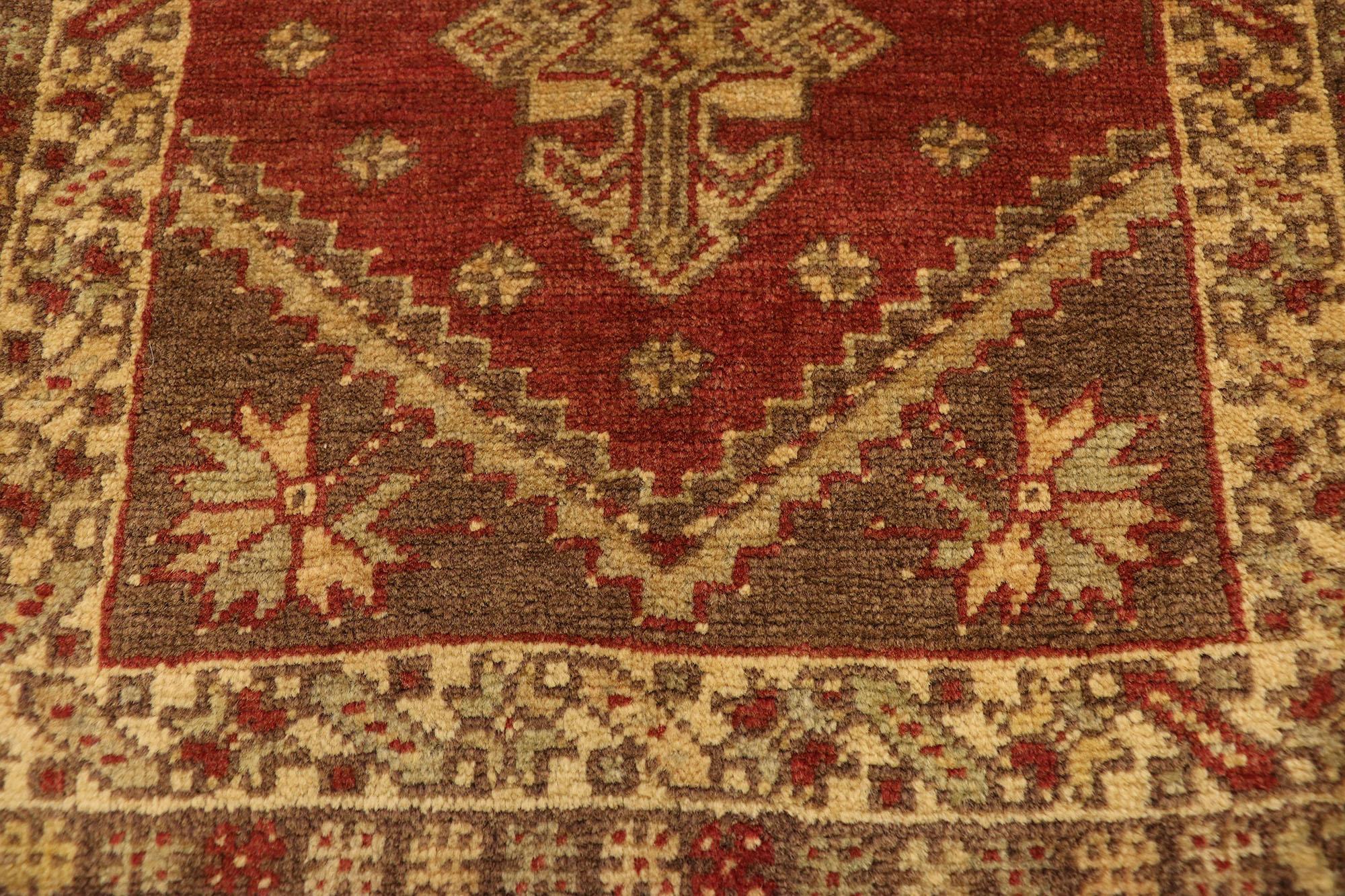 Hand-Knotted Vintage Turkish Yastik Rug, Timeless Appeal Meets Stylish Durability For Sale