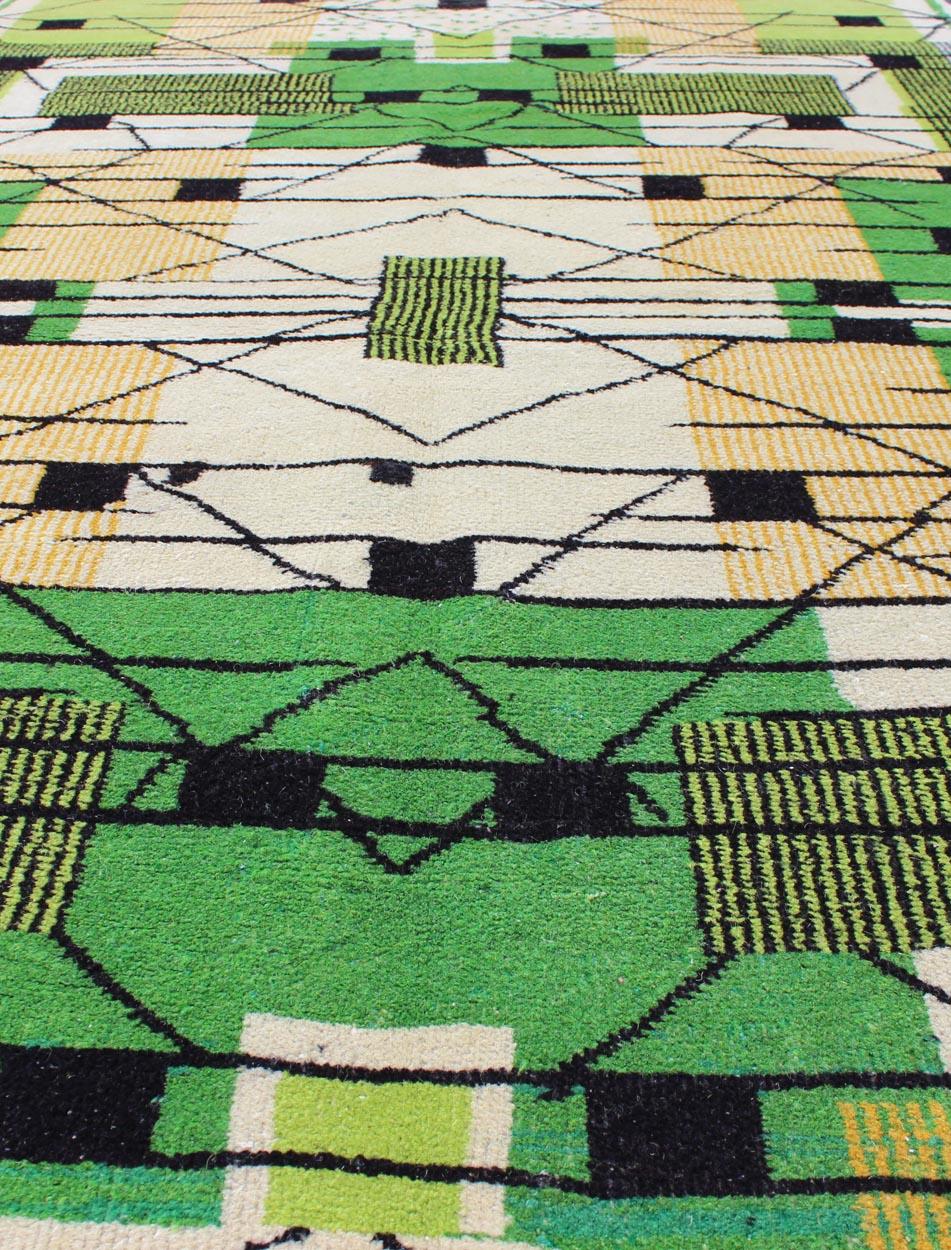 Hand-Knotted Vintage Turkish Zeki Müren Mid-Century Modern Rug in a Variety of Green Colors For Sale