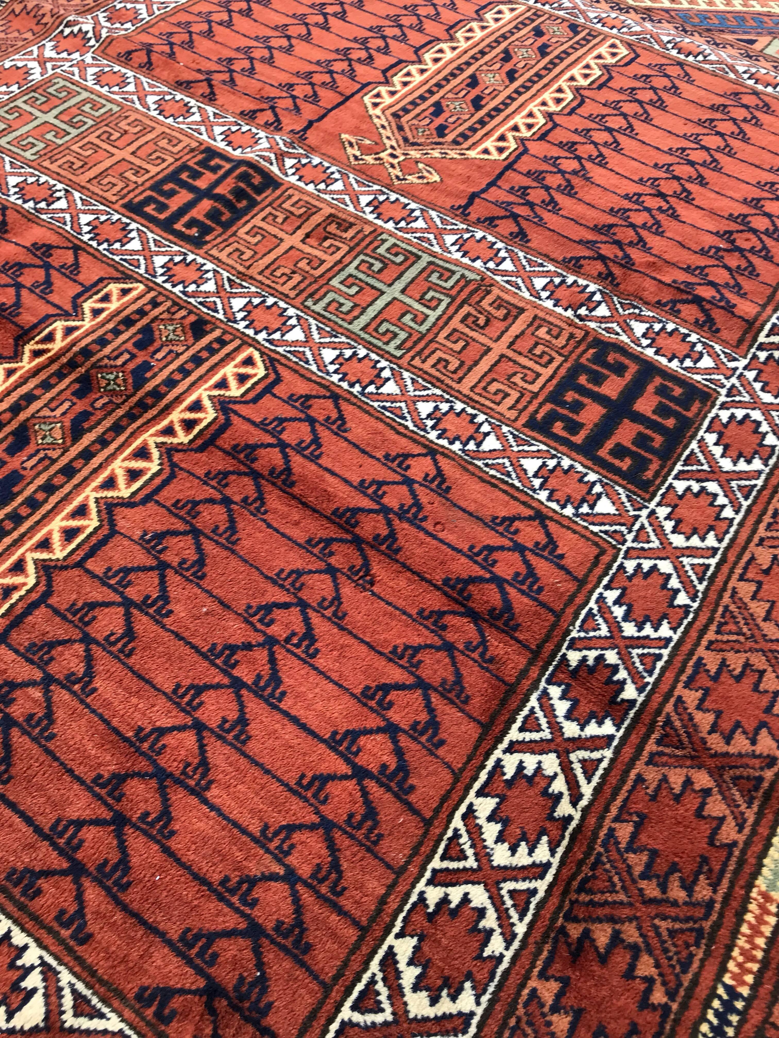 Bobyrug’s Vintage Turkmen Afghan Hatchlou Design Rug For Sale 3