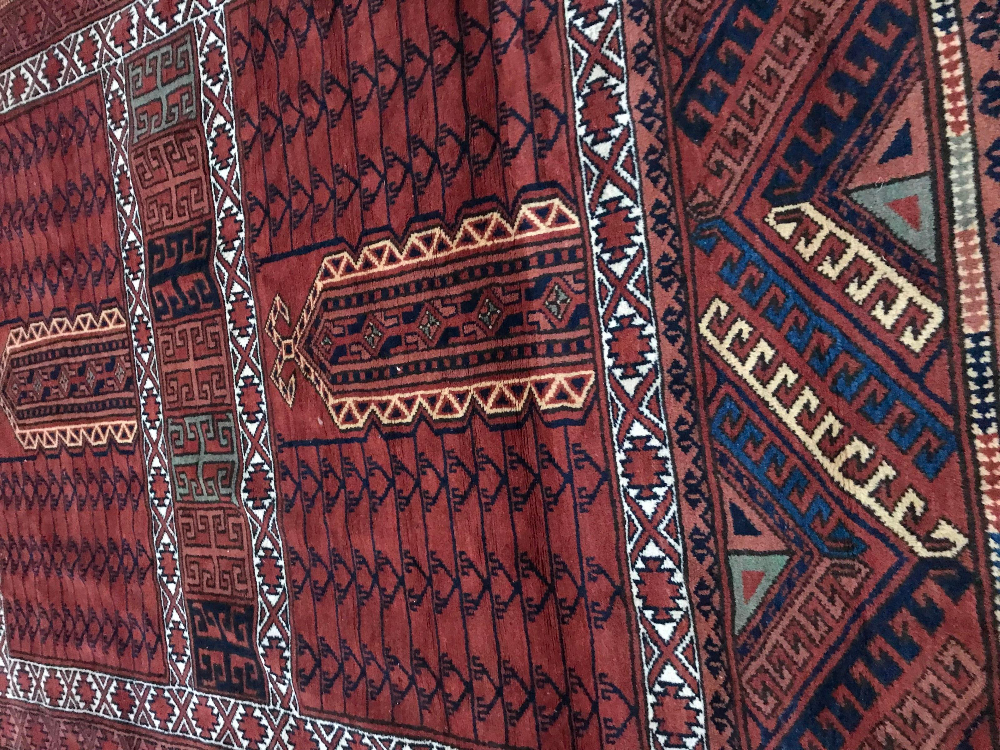 Bobyrug’s Vintage Turkmen Afghan Hatchlou Design Rug For Sale 4