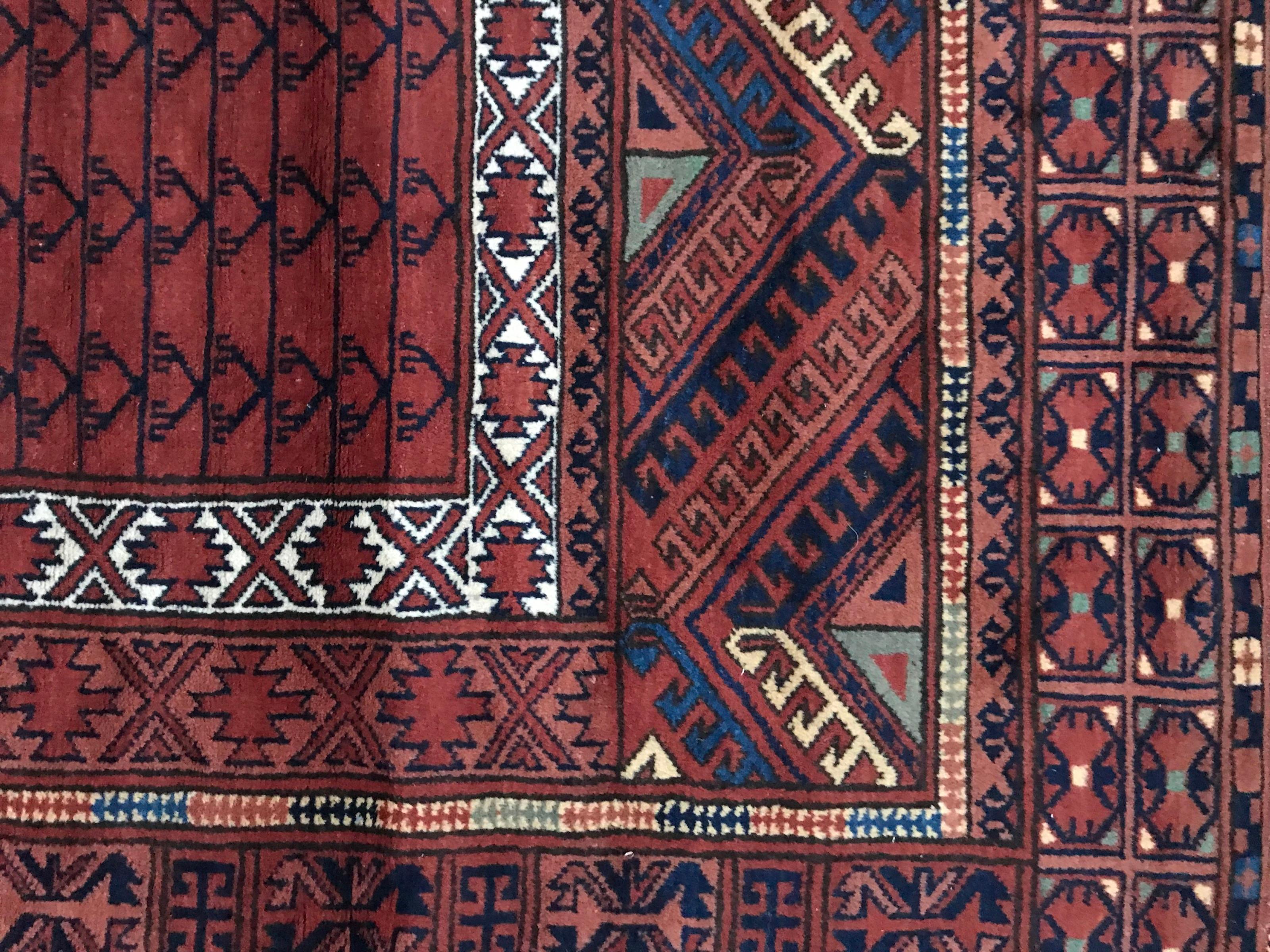 Vintage Turkmen Afghan Hatchlou Design Rug 5