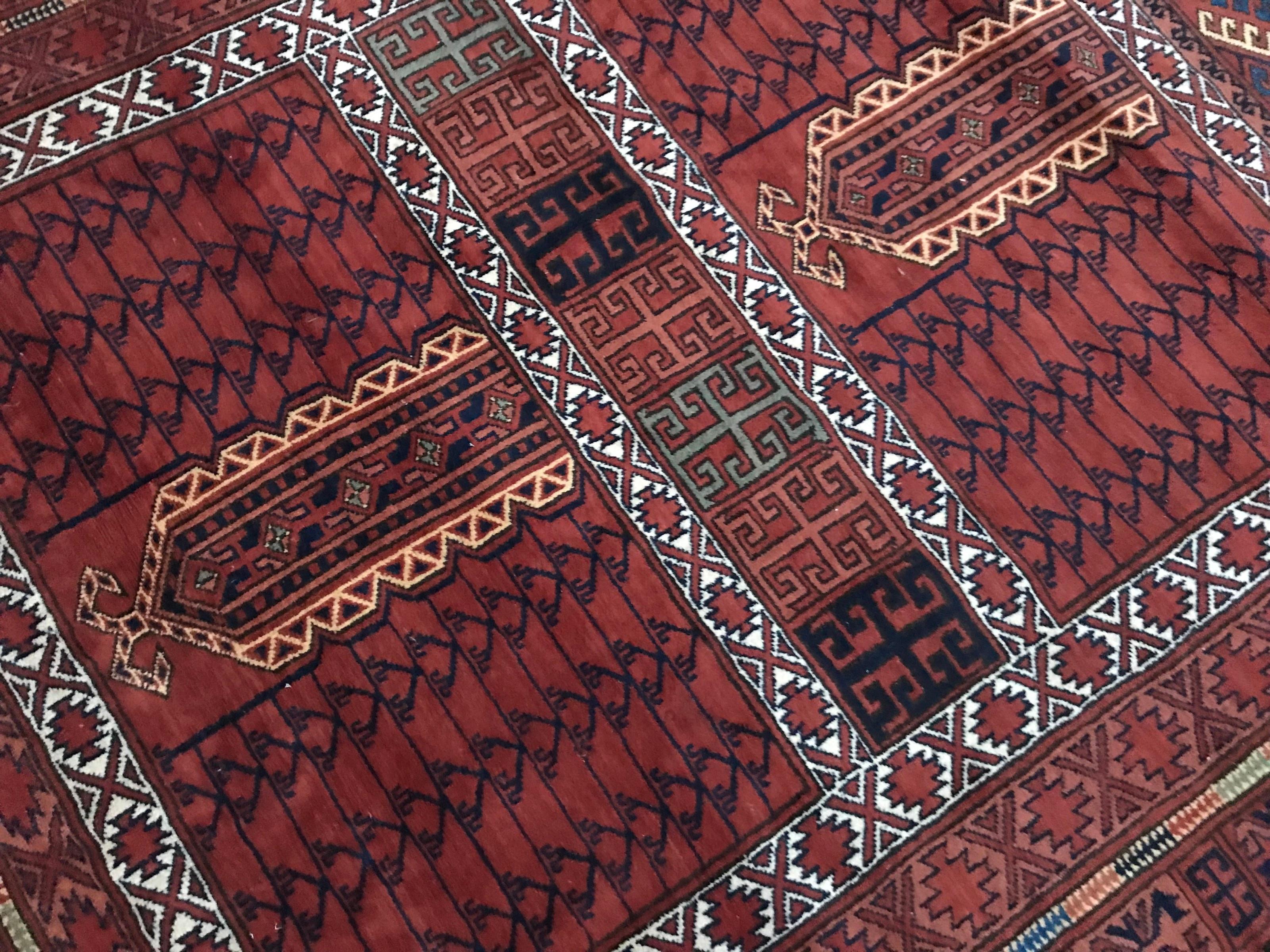Bobyrug’s Vintage Turkmen Afghan Hatchlou Design Rug For Sale 6