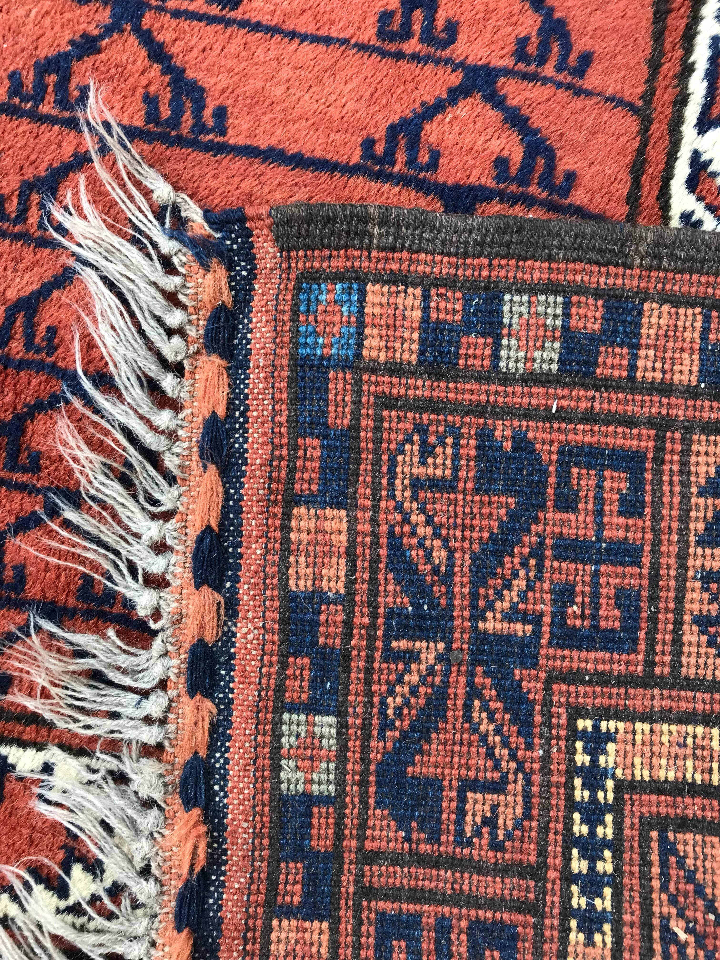 Vintage Turkmen Afghan Hatchlou Design Rug 7