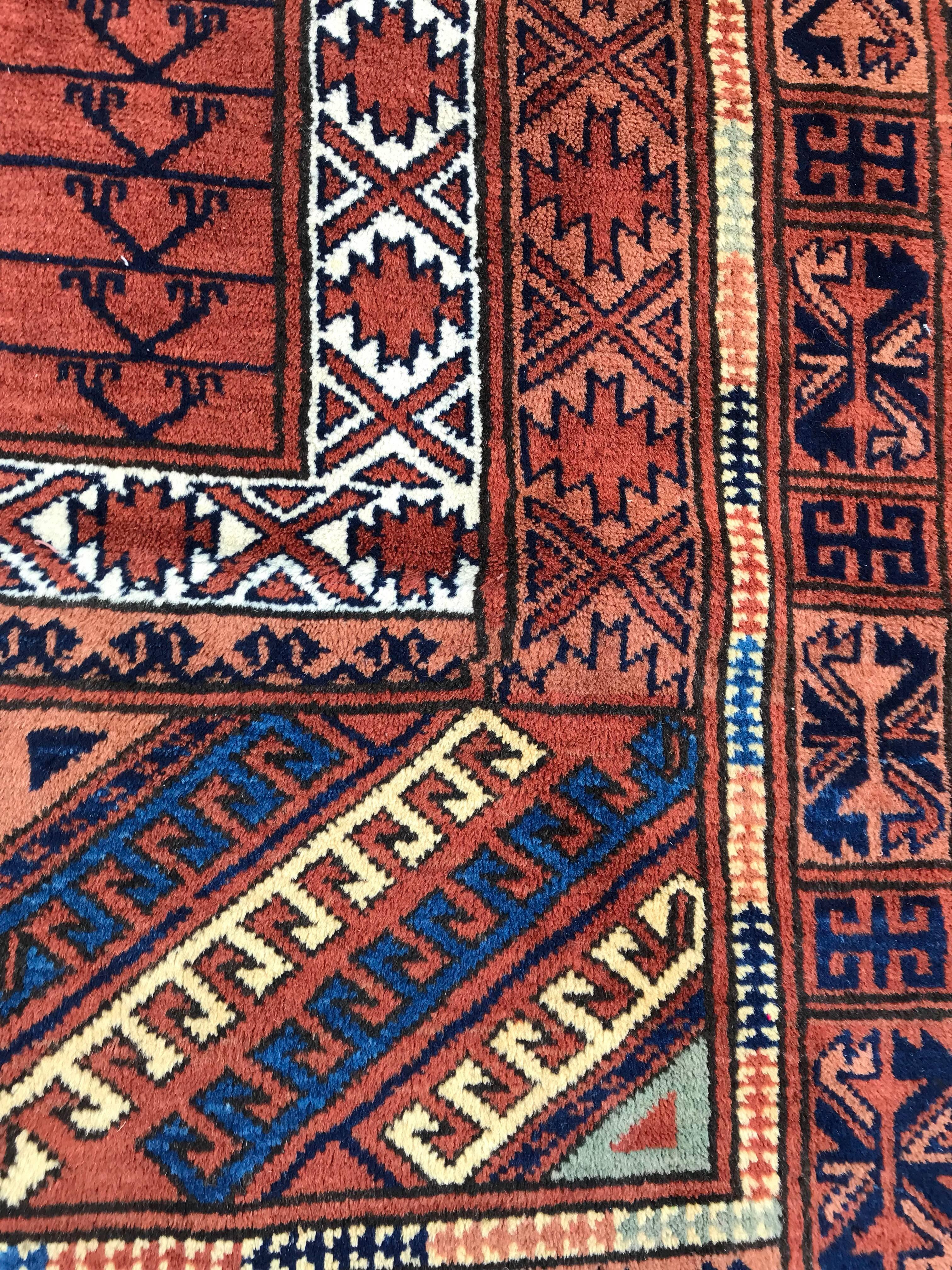 Bobyrug’s Vintage Turkmen Afghan Hatchlou Design Rug In Good Condition For Sale In Saint Ouen, FR