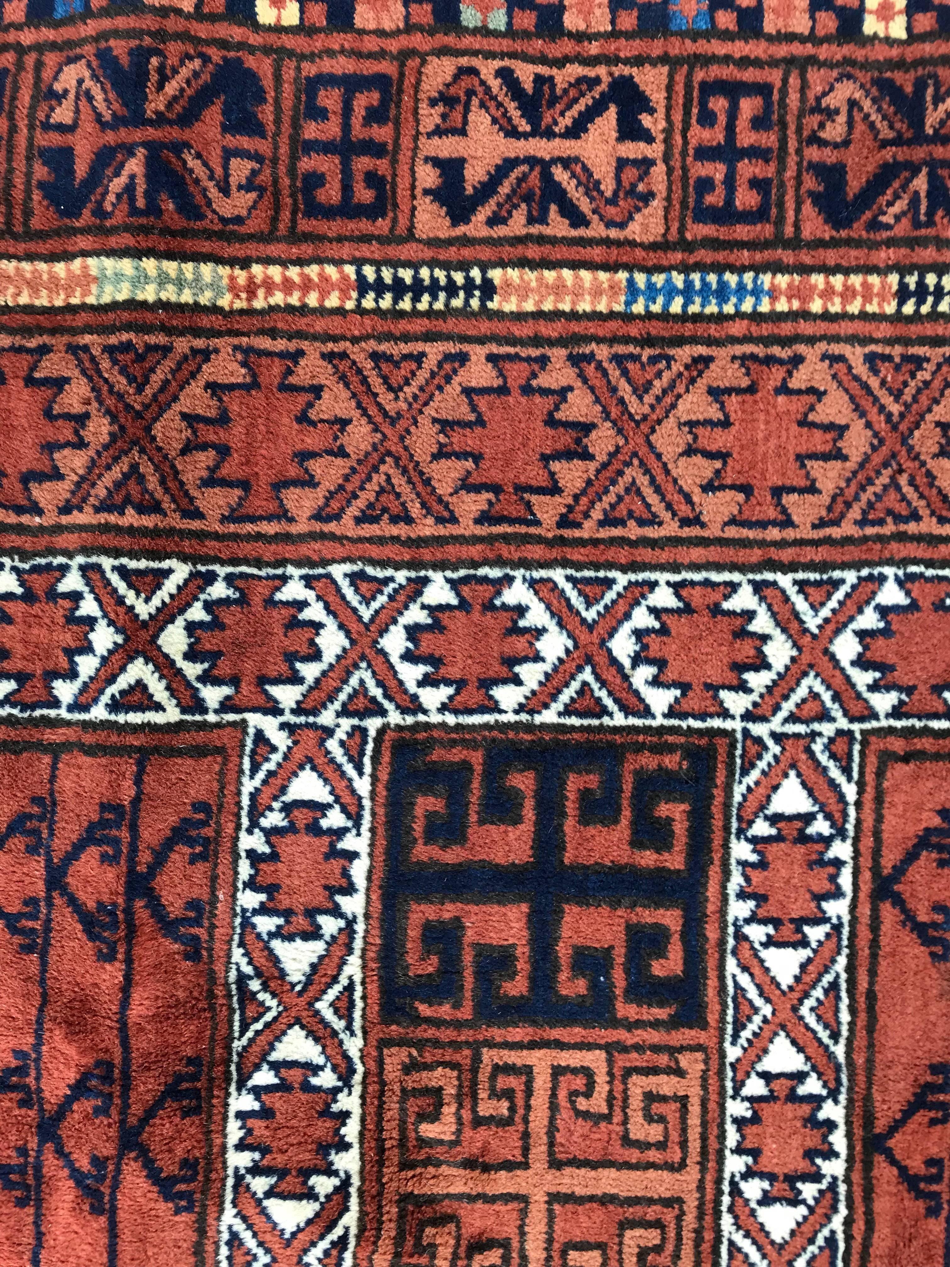 Wool Bobyrug’s Vintage Turkmen Afghan Hatchlou Design Rug For Sale