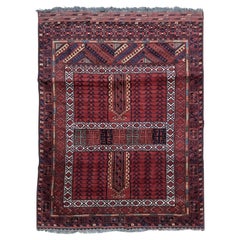 Vintage Turkmen Afghan Hatchlou Design Rug