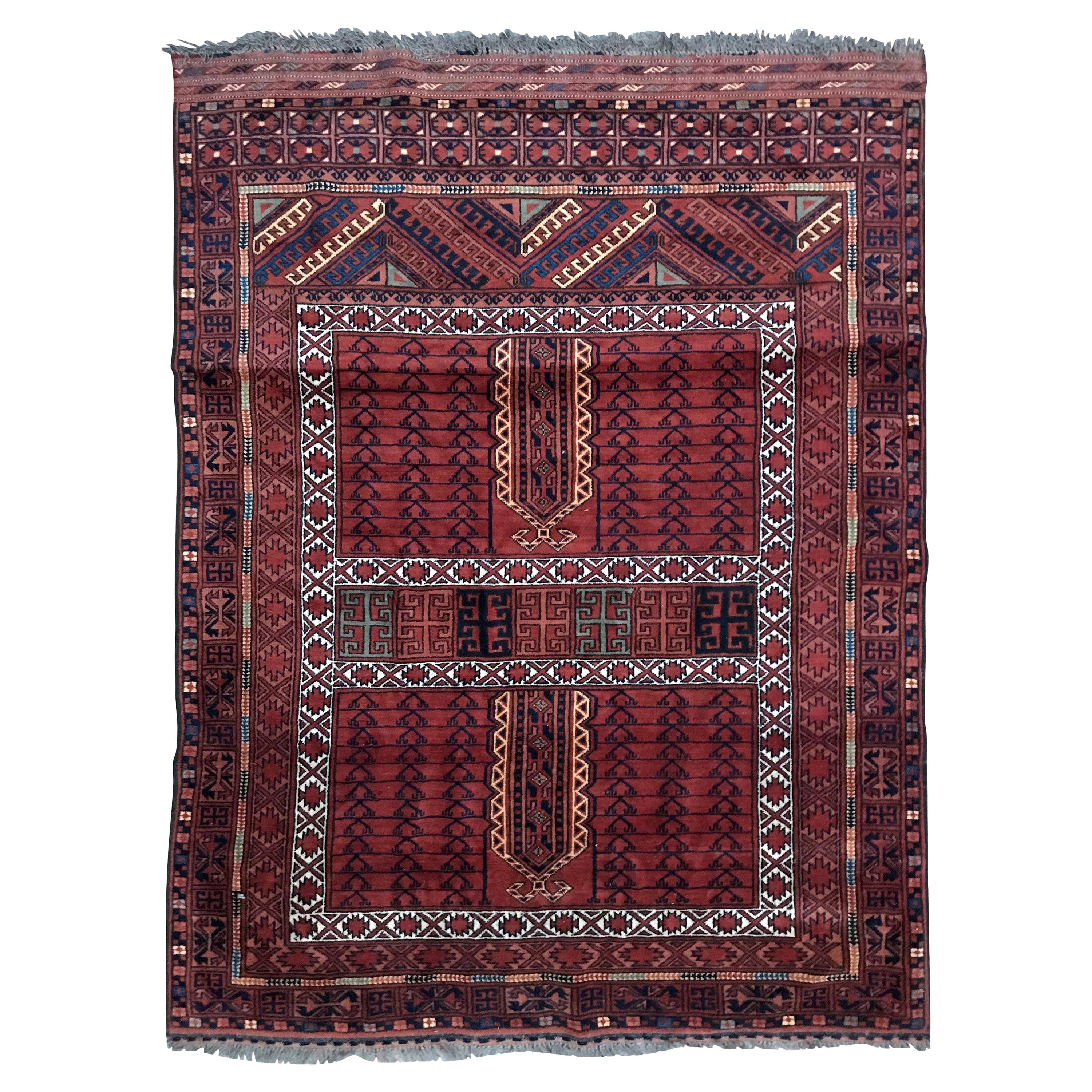 Bobyrug’s Vintage Turkmen Afghan Hatchlou Design Rug For Sale