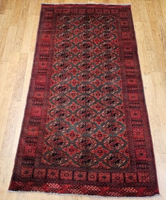 Vintage Turkmen Area Rug in Allover Geometric Pattern in Pistachio Green