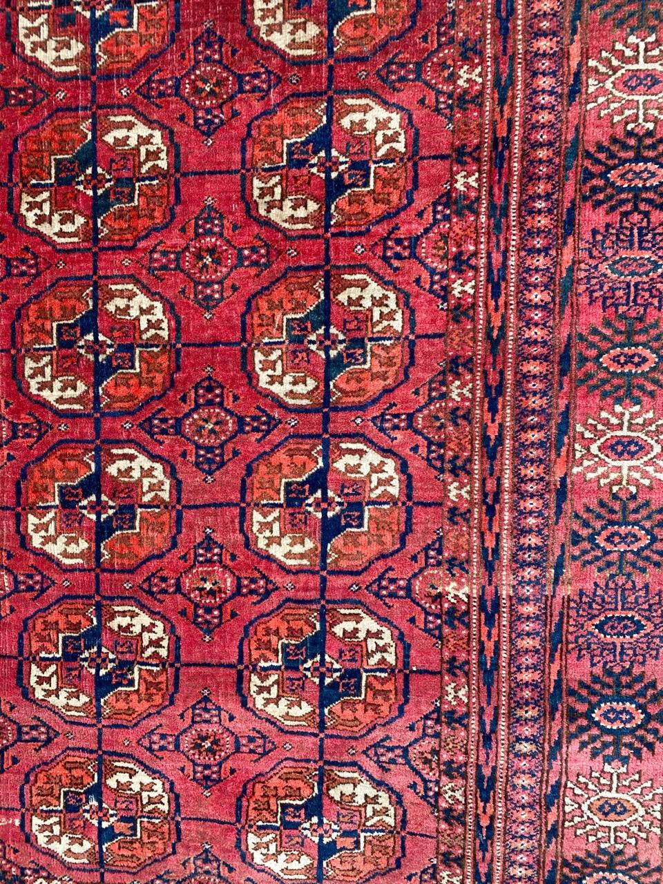 Hand-Knotted Bobyrug’s nice Vintage Turkmen Bokhara Rug For Sale