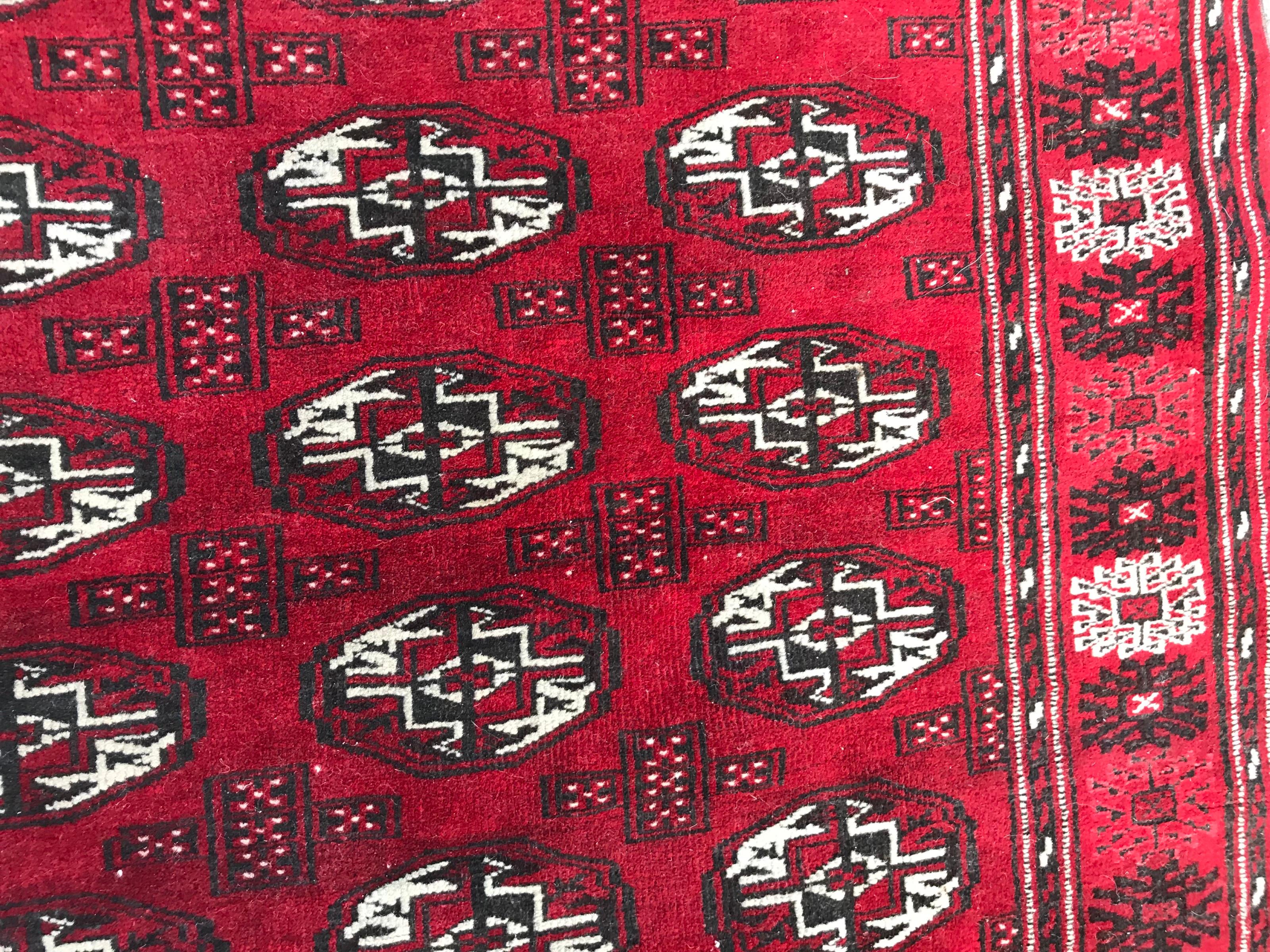 Hand-Knotted Bobyrug’s Vintage Turkmen Bokhara Rug For Sale