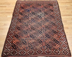 Vintage Turkmen Ersari Carpet, Wool Pile, Allover Geometric Design