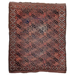 Turkmen Ersari in Allover Geometrischem Muster in Ziegelrot, Blau, Marineblau, Vintage