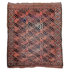 Turkmen Ersari in Allover Geometrischem Muster in Ziegelrot, Blau, Marineblau, Vintage