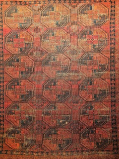 Vintage Turkmen Ersari in Allover Geometric Pattern in Red, Green, Black