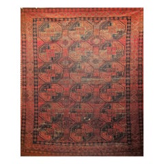 Ersari turkmène vintage à motif géométrique en rouge, vert et noir