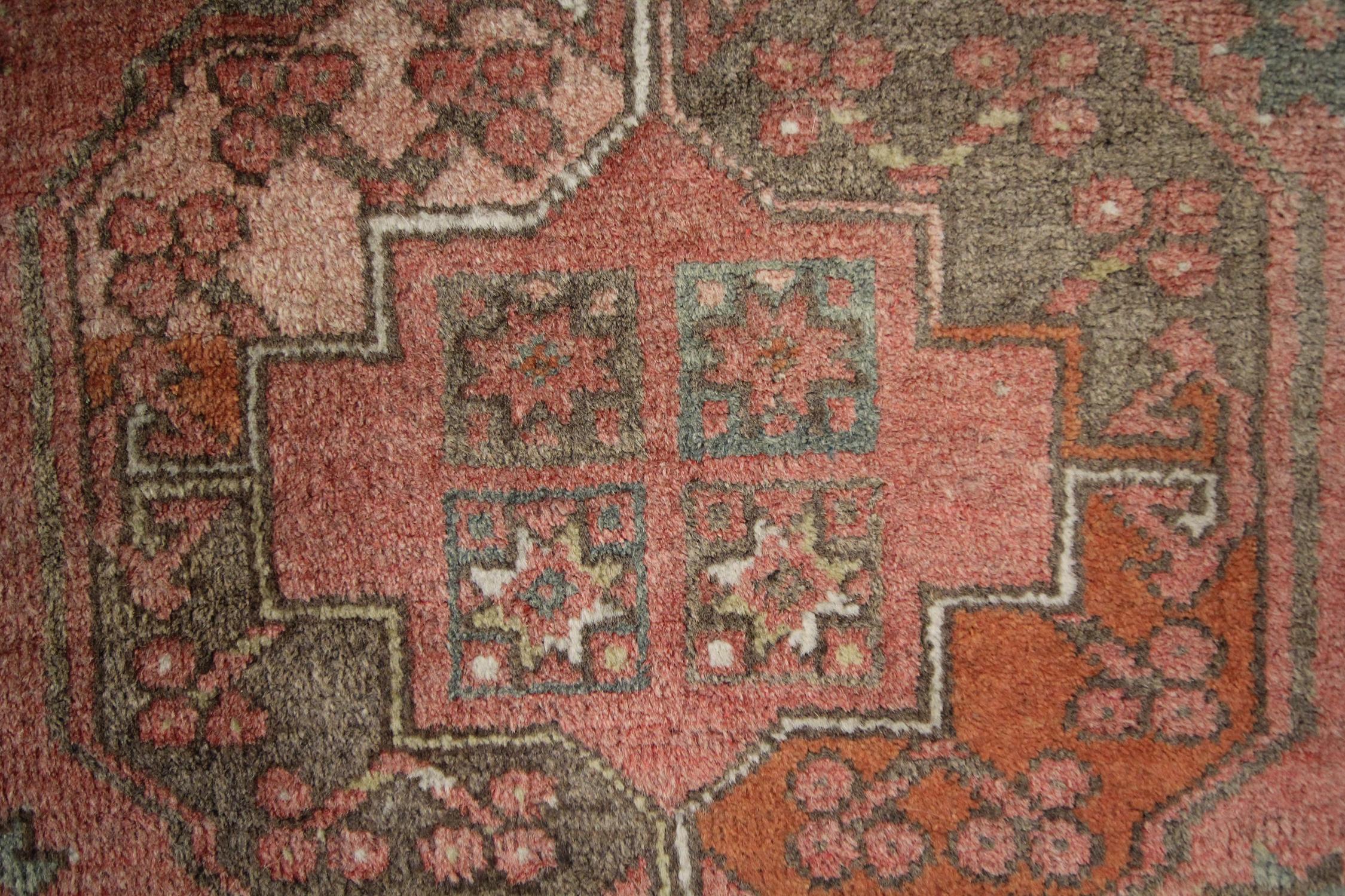 Mid-Century Modern Vintage Turkmen Rug, Handwoven Wool Carpet Rust Area Rug