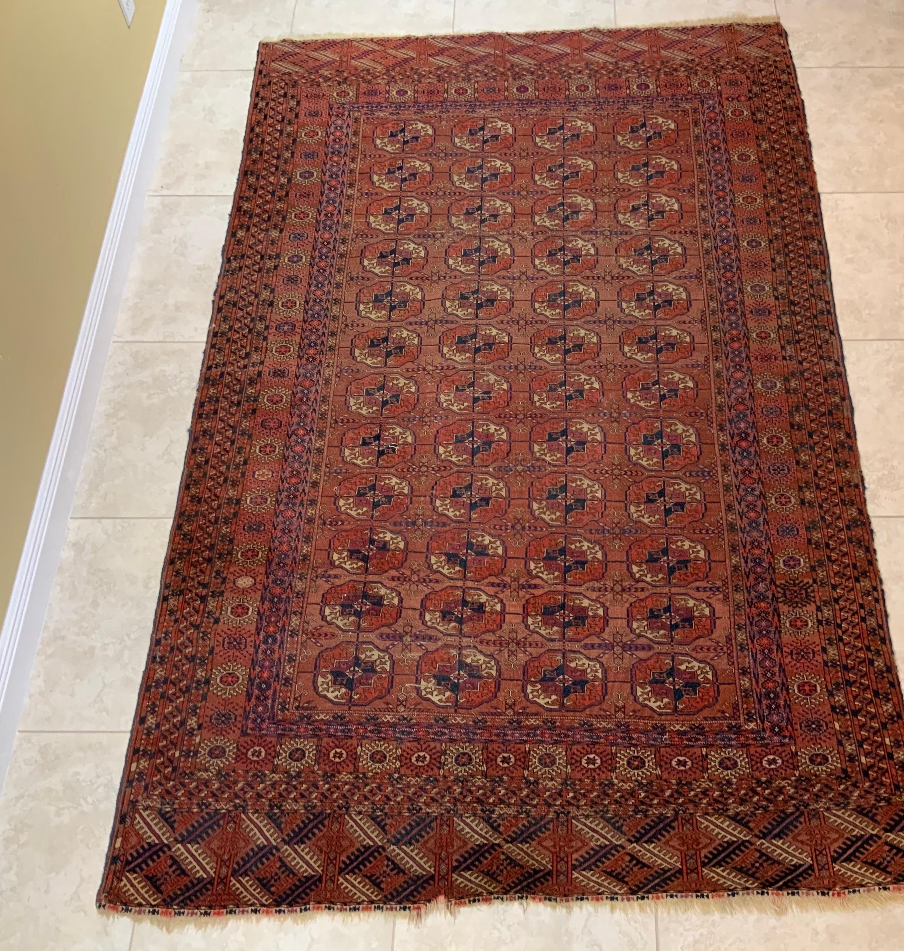 Vintage Turkmen rug with Tribal geometric motifs style, Tekke Turkoman. Turkmen.
Exceptional for Rug collector.