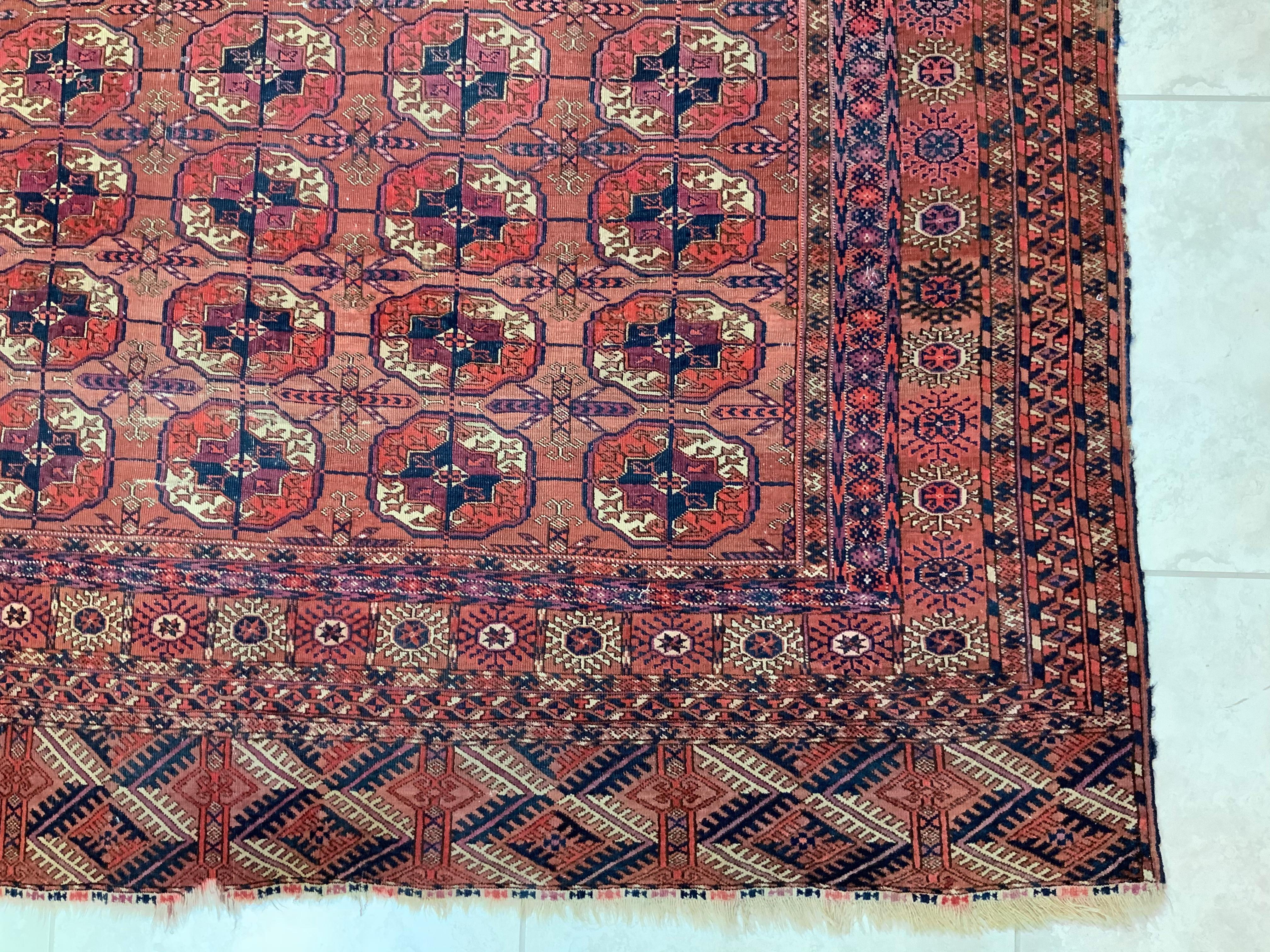 Hand-Woven Vintage Turkmen Rug with Modern Geometric Tribal Style, Tekke Rug