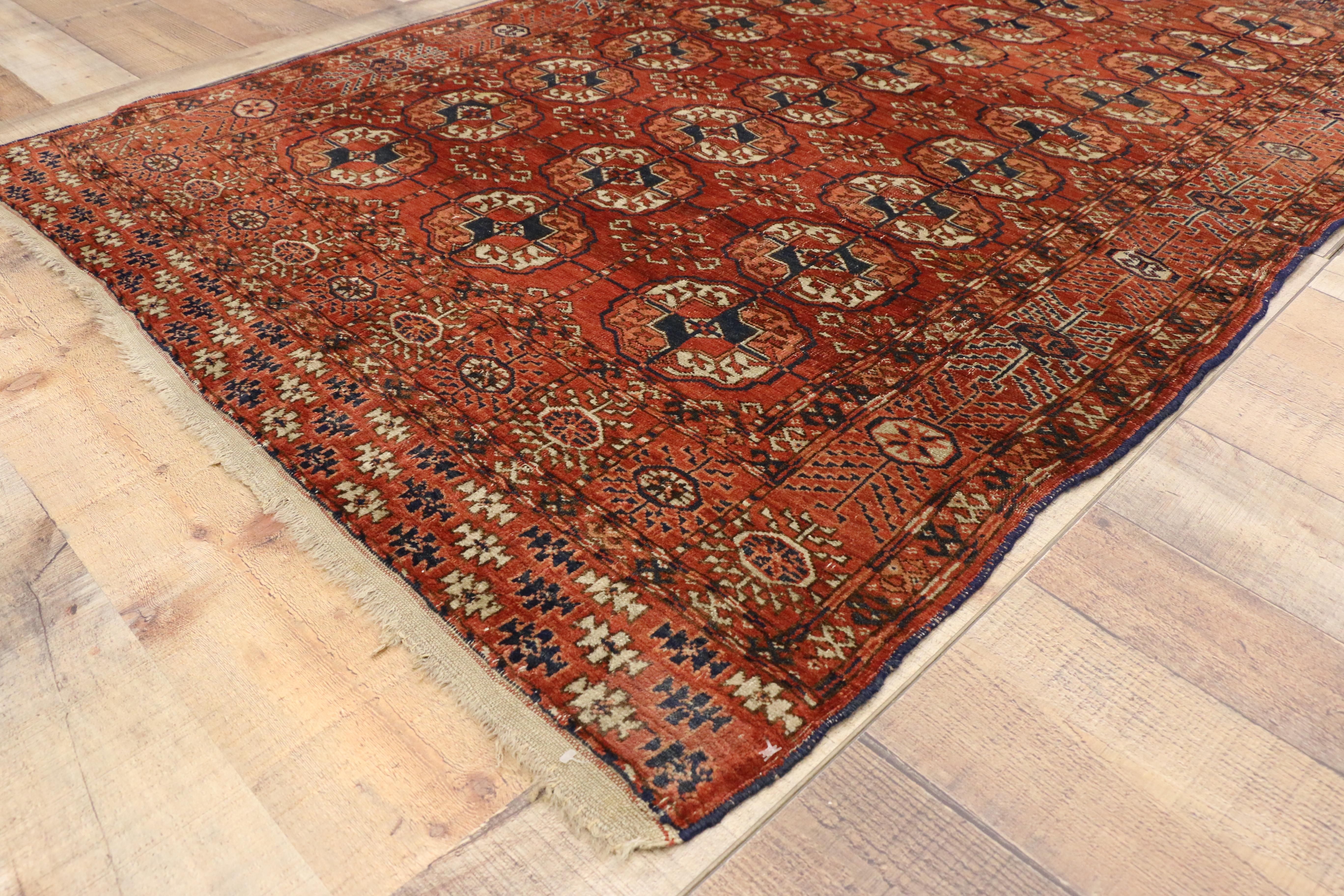 Vintage Turkmen Rug with Modern Tribal Style, Tekke Accent Rug, Turkoman Rug In Good Condition For Sale In Dallas, TX