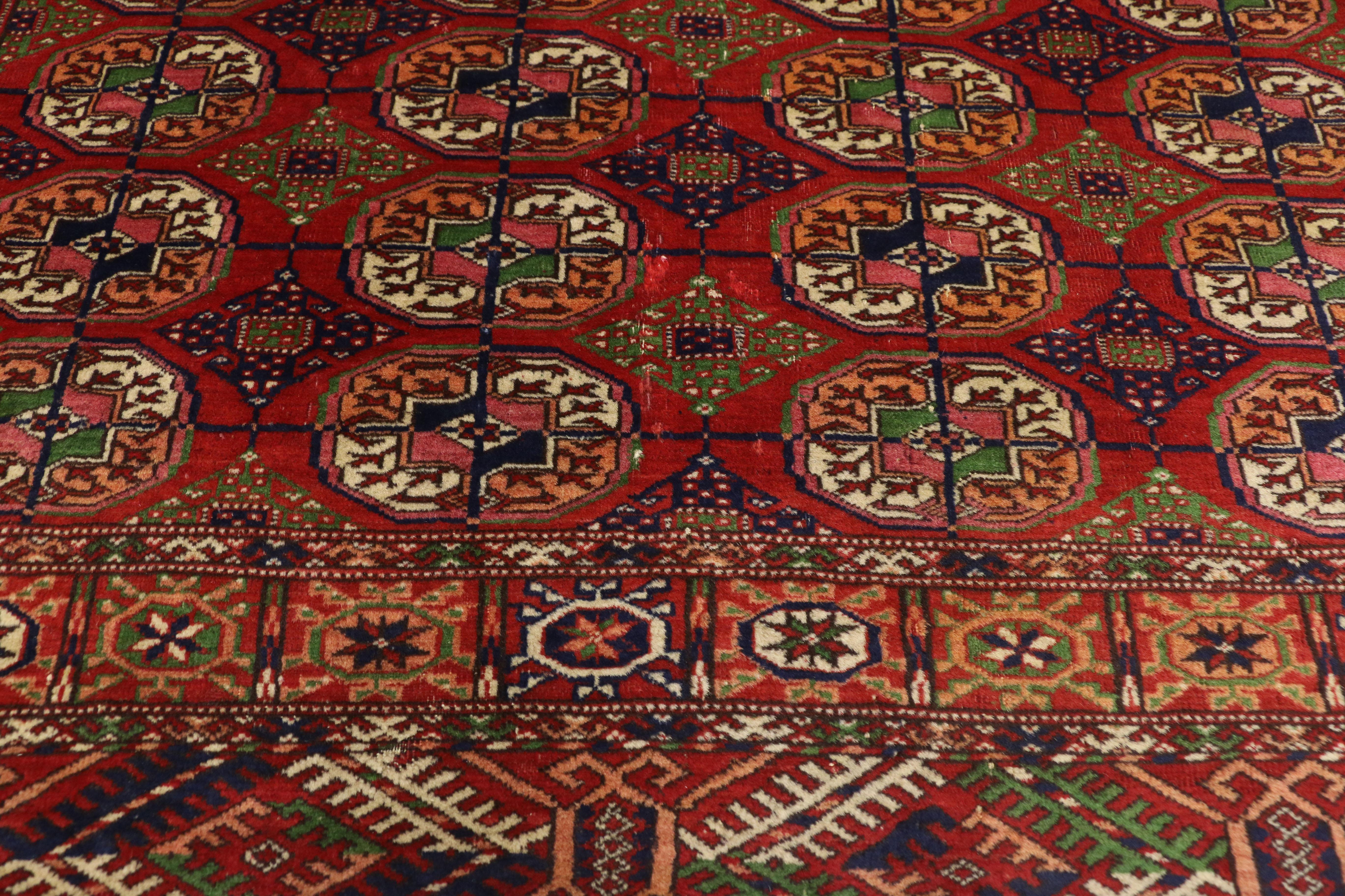 Hand-Knotted Vintage Turkmen Rug with Modern Tribal Style, Tekke Accent Rug, Turkoman Rug