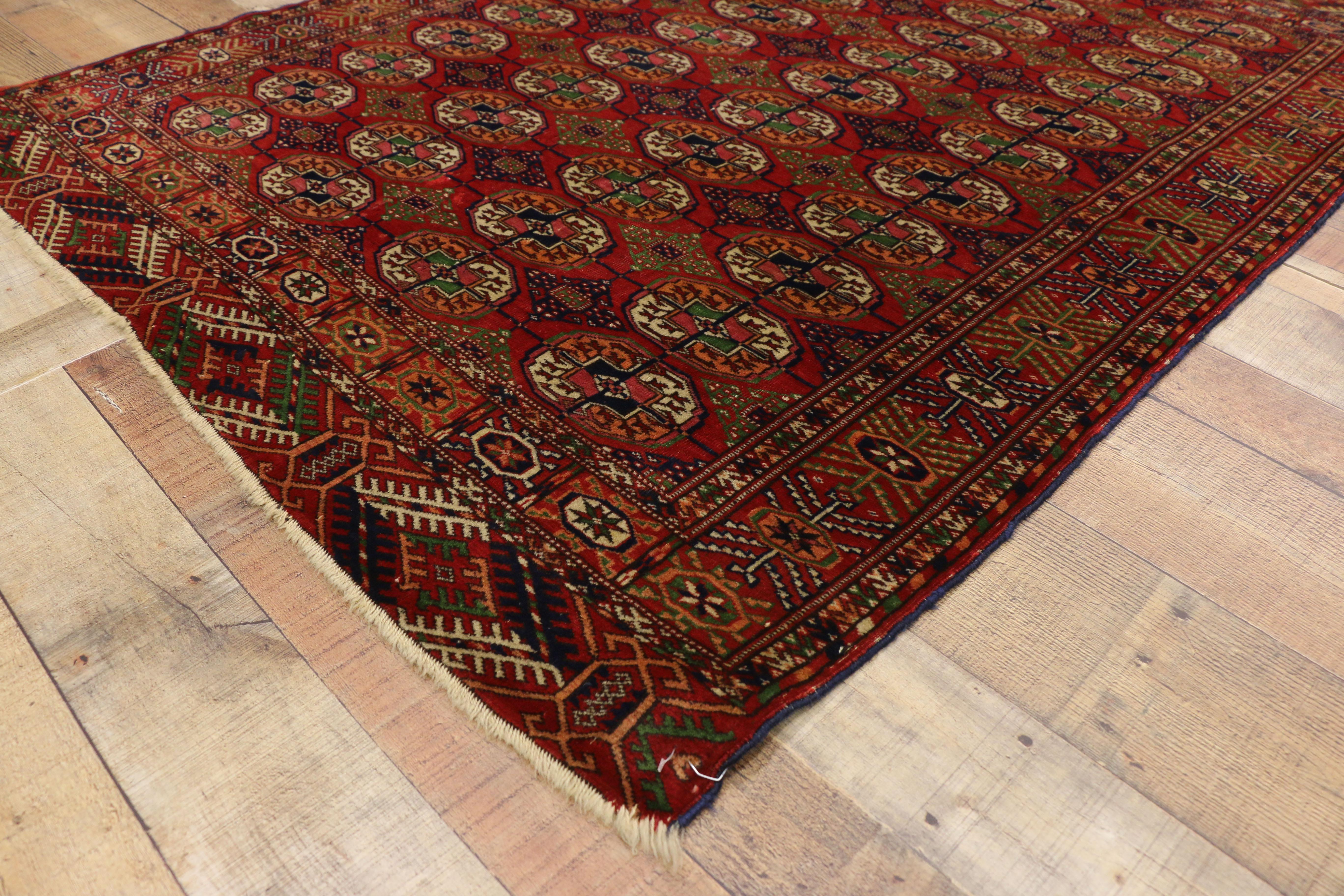 20th Century Vintage Turkmen Rug with Modern Tribal Style, Tekke Accent Rug, Turkoman Rug