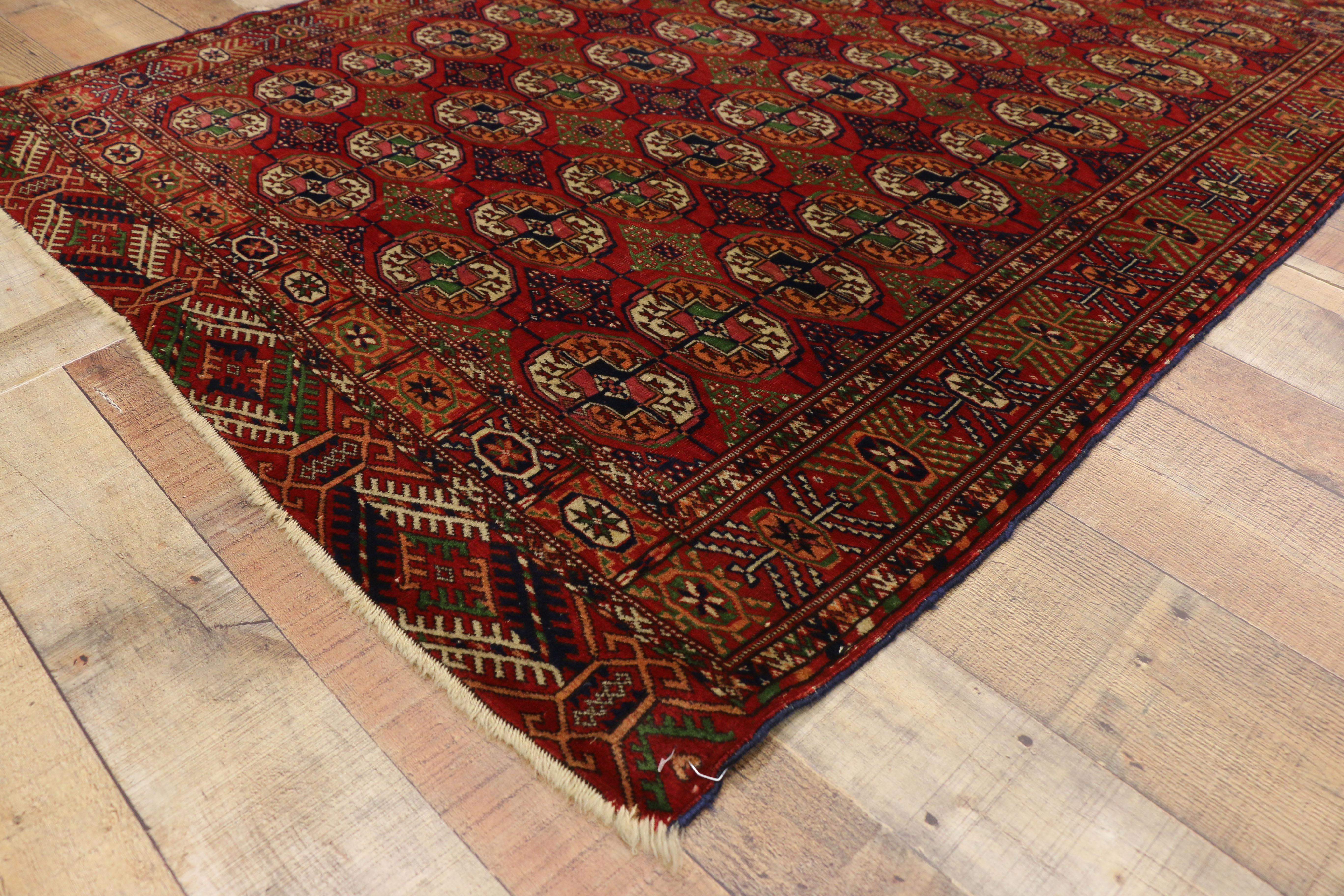 20th Century Vintage Turkmen Rug with Modern Tribal Style, Tekke Accent Rug, Turkoman Rug For Sale