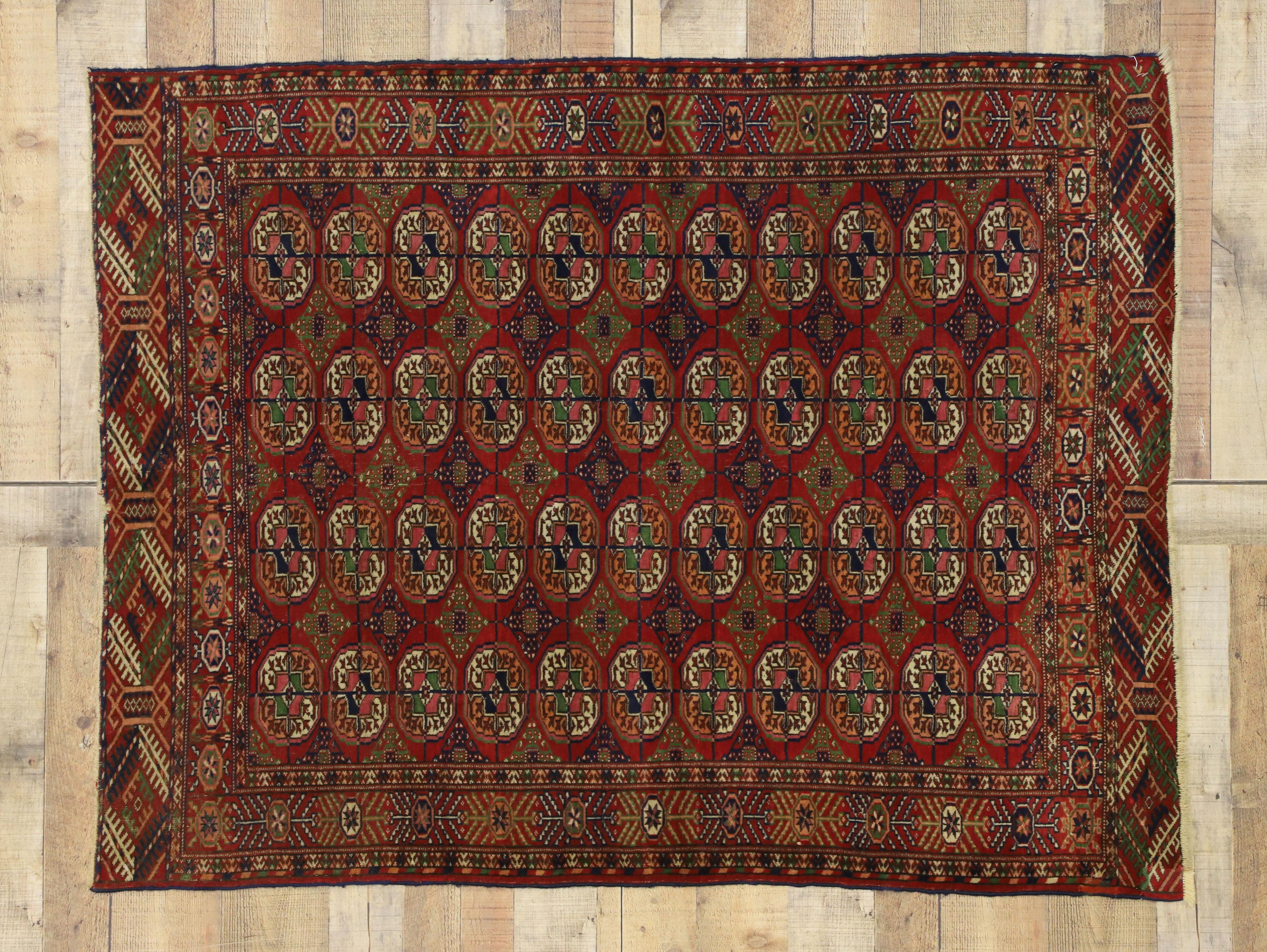 Türkischer Teppich im modernen Stammesstil mit Tekke-Akzent, Turkoman-Teppich (Wolle) im Angebot