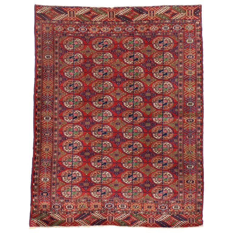 Vintage Turkmen Rug With Modern Tribal Style Tekke Accent Rug