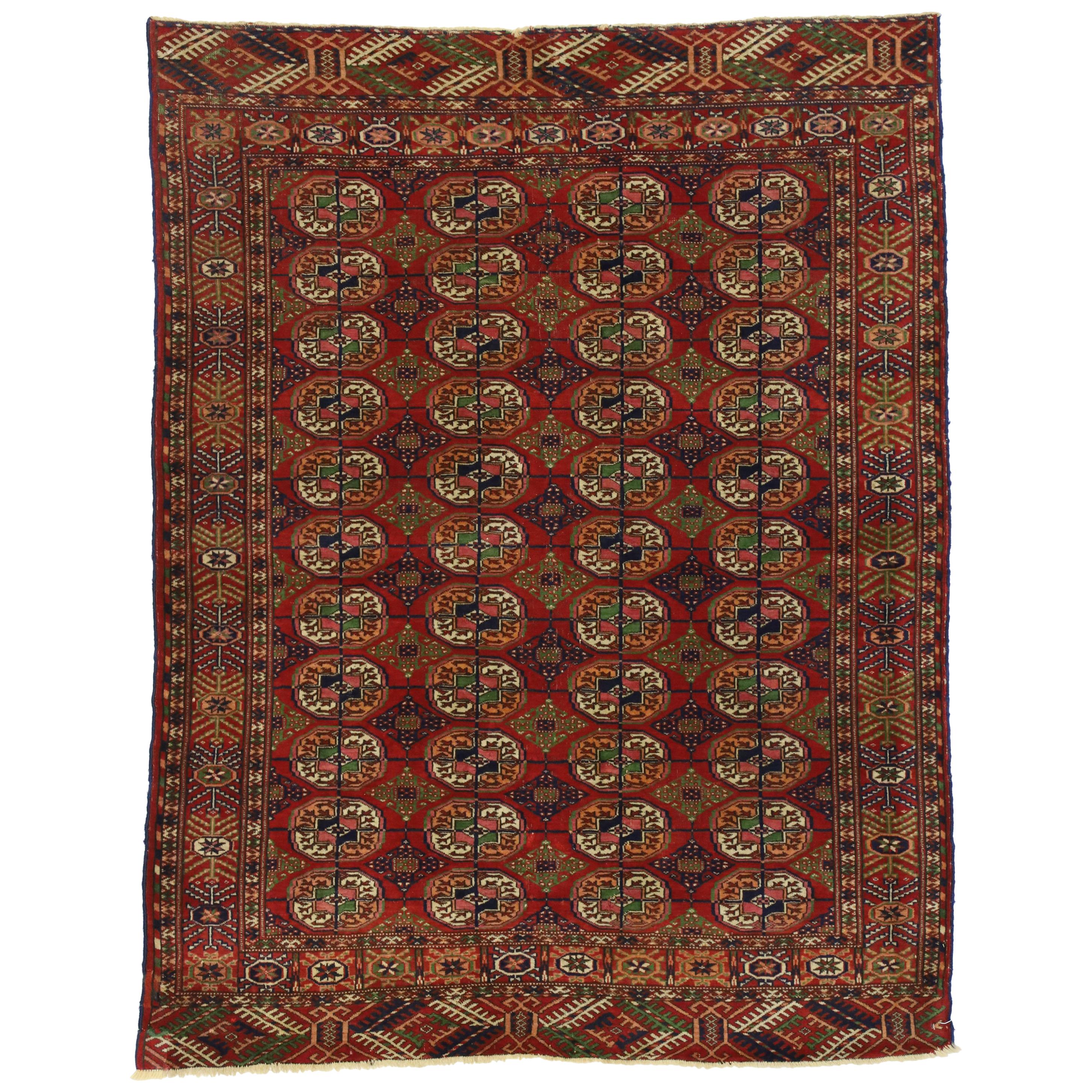 Türkischer Teppich im modernen Stammesstil mit Tekke-Akzent, Turkoman-Teppich