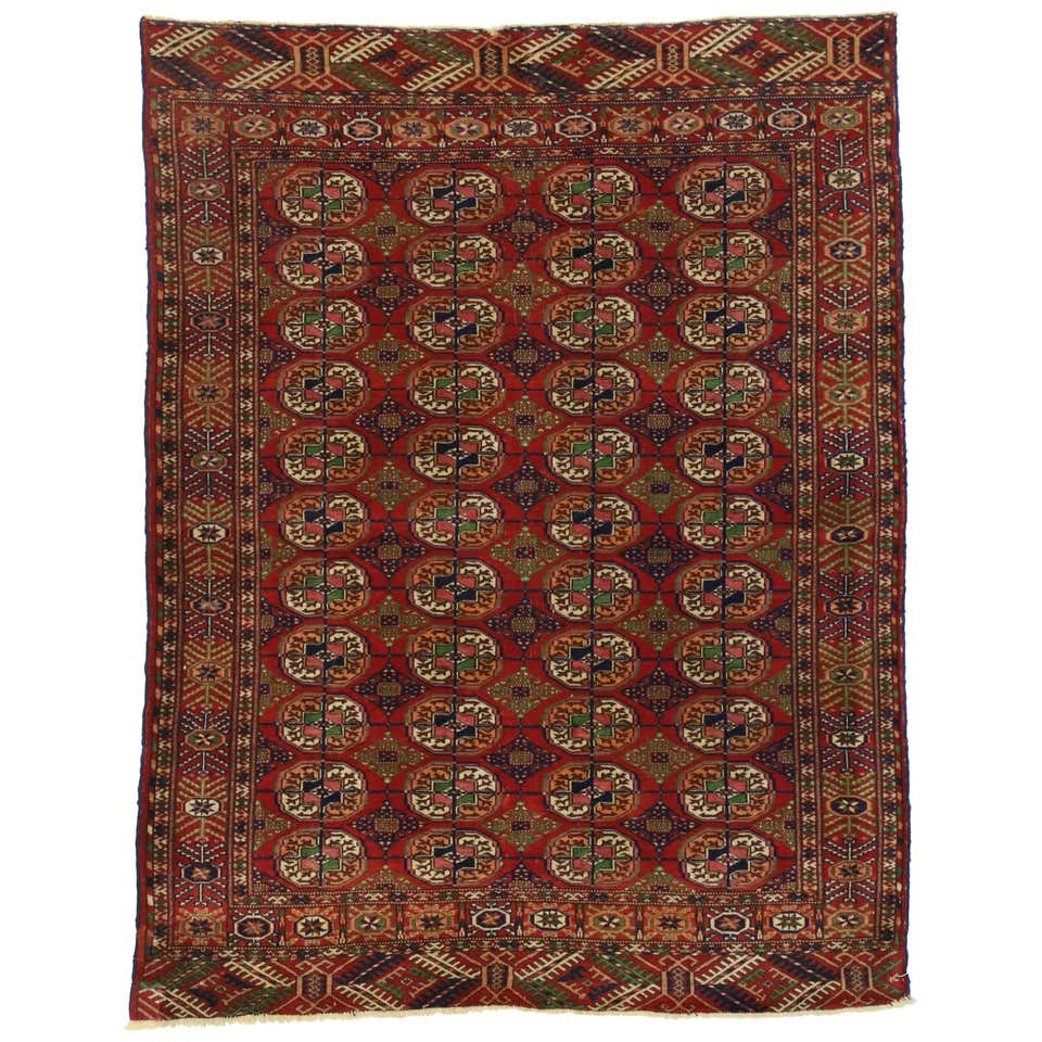 Vintage Fine Turkmen Afghan Boukhara Design Rug For Sale at 1stDibs
