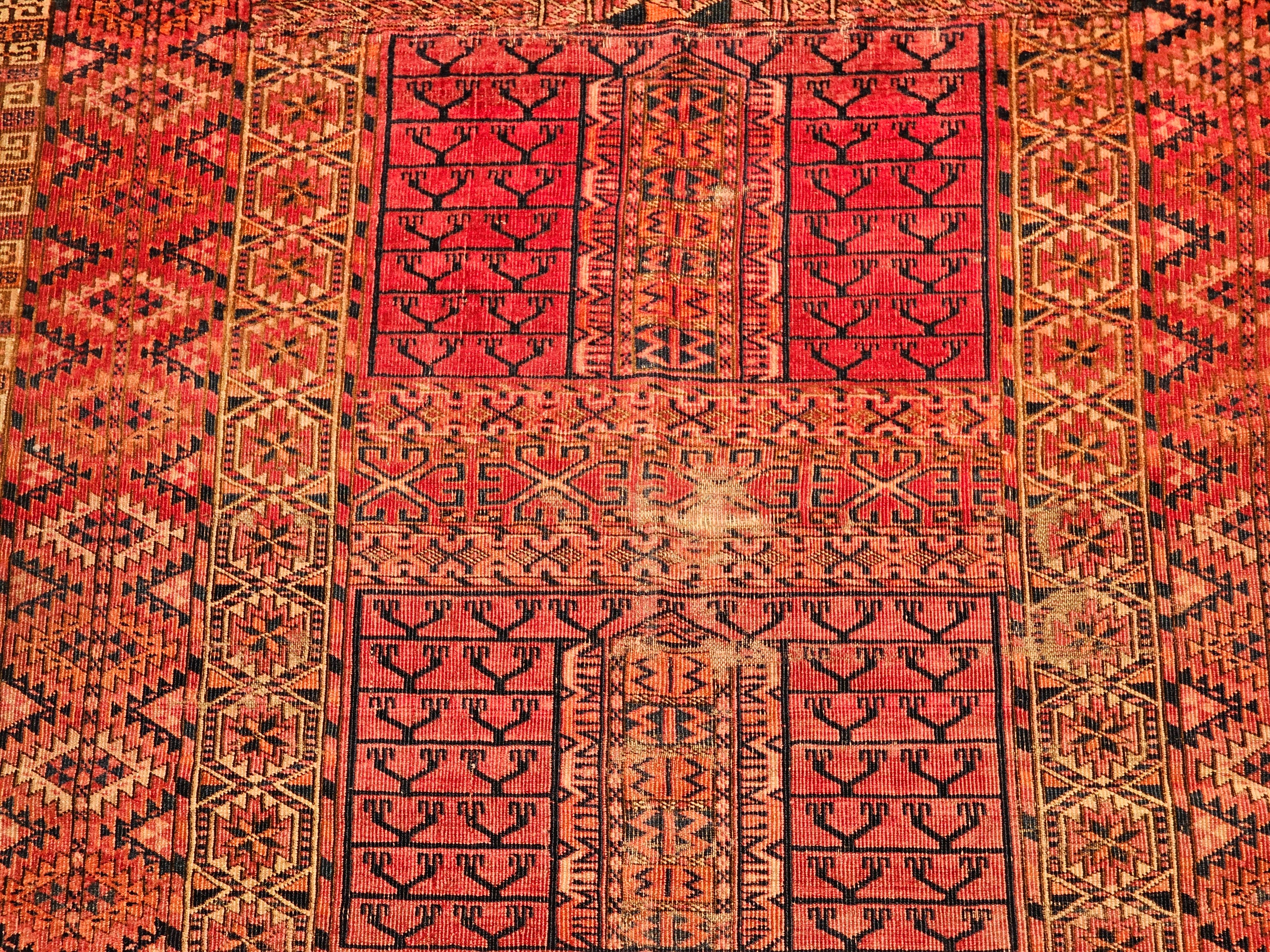 Vintage Turkmen Tekke Ensi in Prayer Pattern in Red, Navy, Ivory, Crimson, Blue For Sale 4
