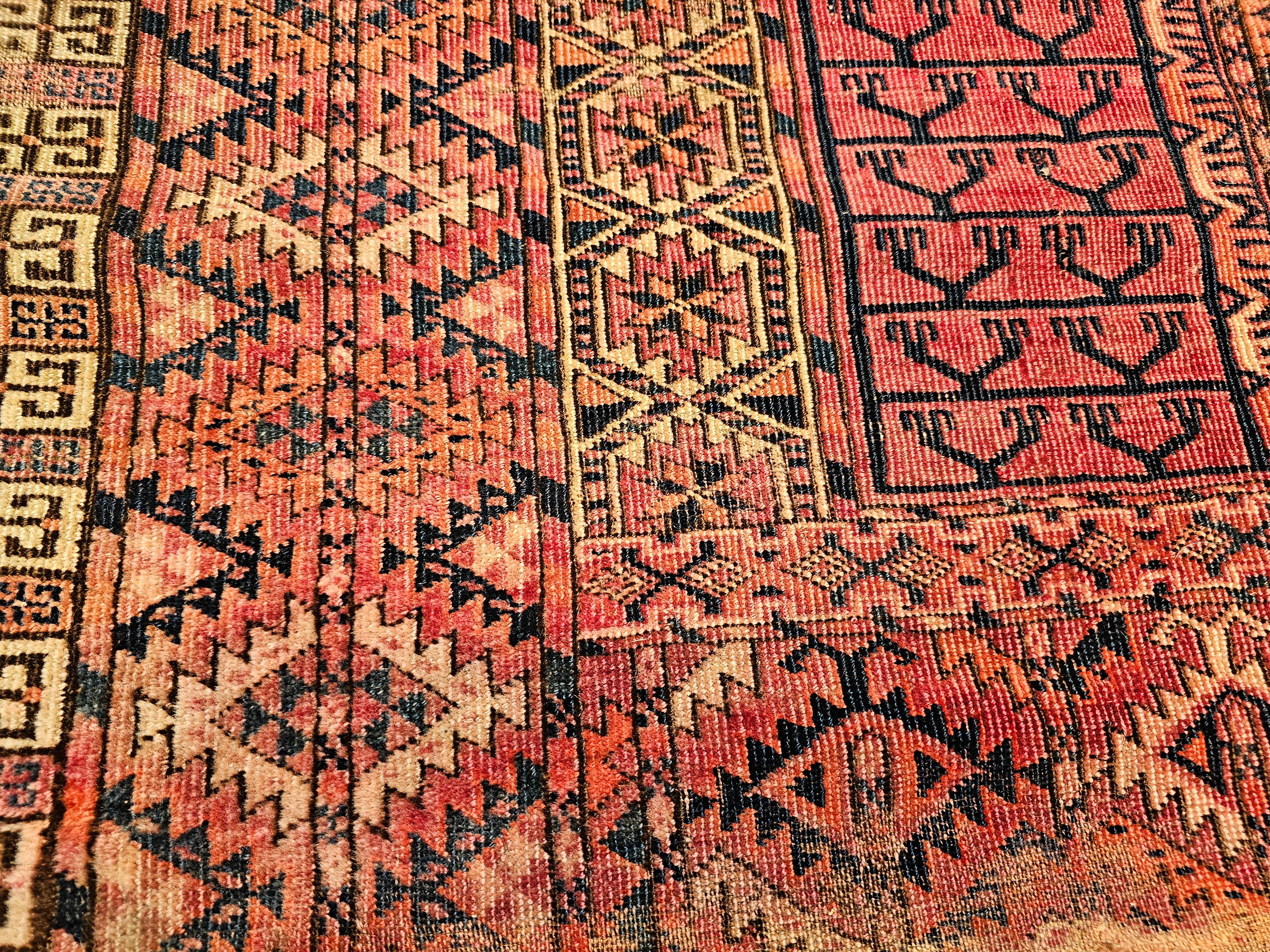 Vintage Turkmen Tekke Ensi in Prayer Pattern in Red, Navy, Ivory, Crimson, Blue For Sale 6